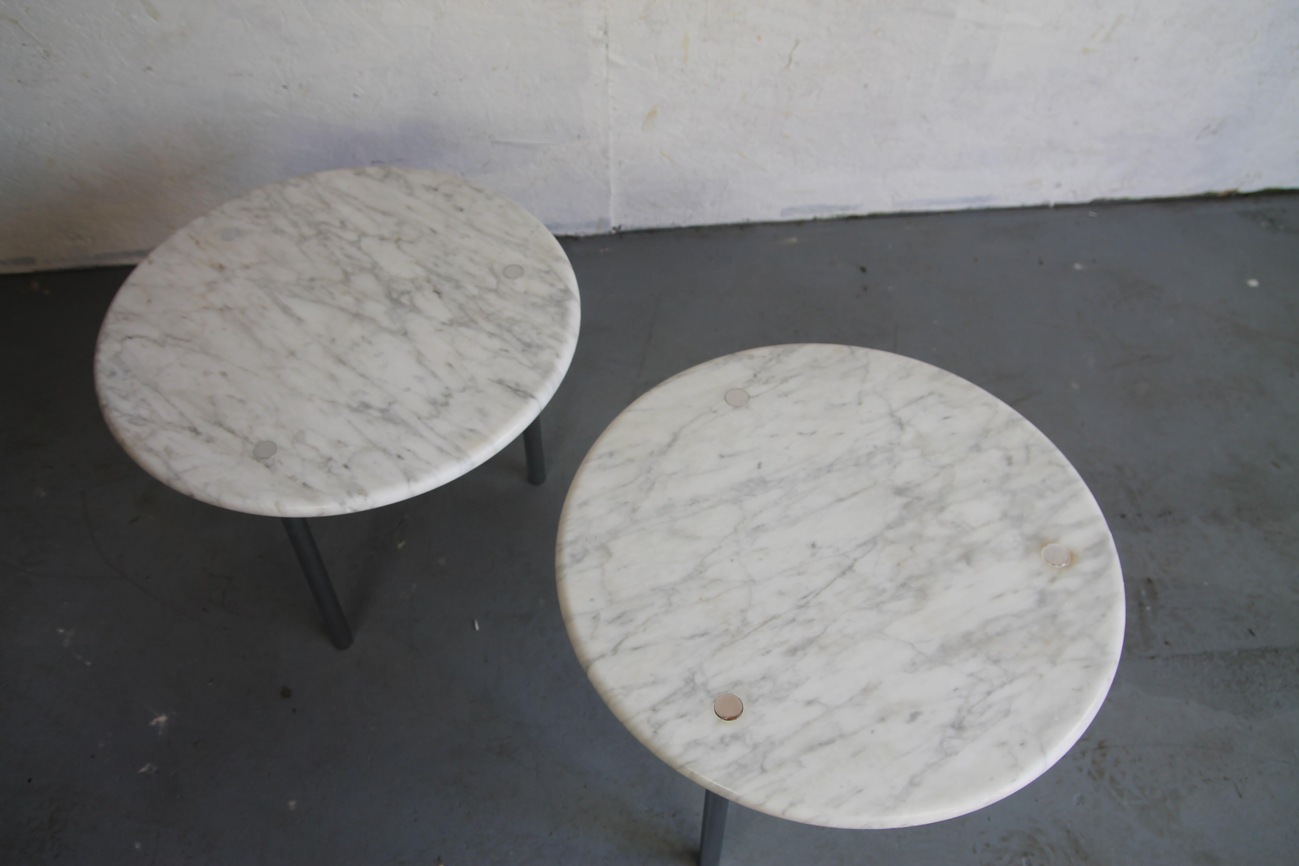 Rare marble top with 3 chrome legs side tables by Erwine & Estelle Laverne. You see the dining and coffee table but rarely see the side table.