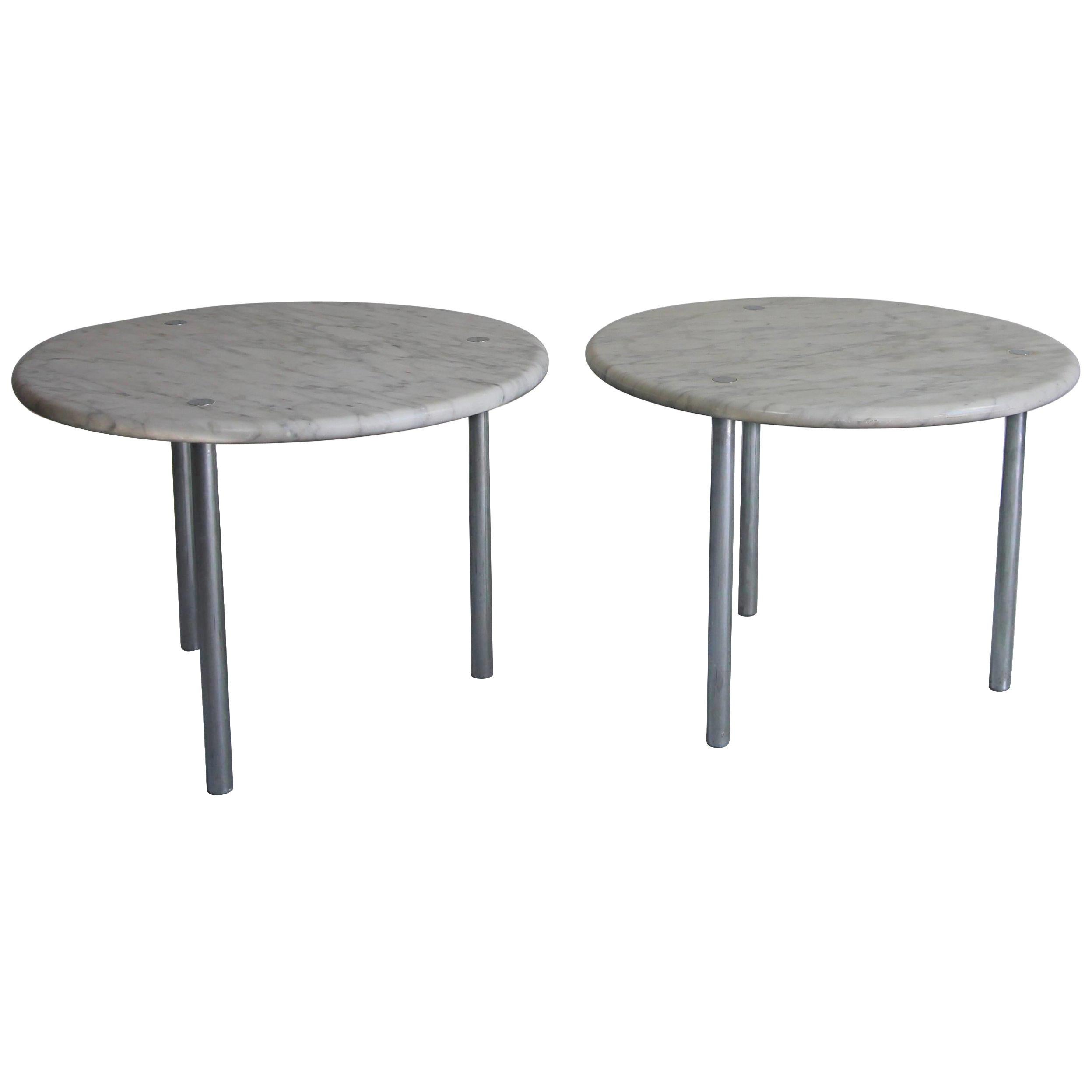 Erwine & Estelle Laverne Rare Marble and Chrome Side Tables For Sale