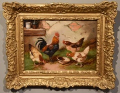 Oil Painting by E. S. England "Cockerel and Hens"