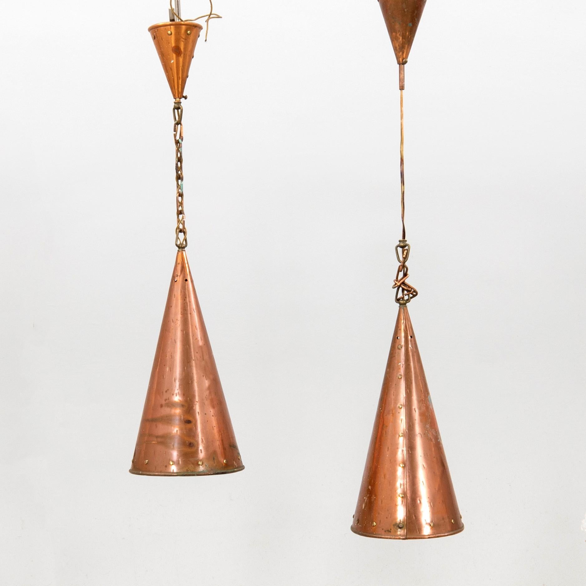 Lampada a sospensione E. S. Horn Aalestrup in rame martellato a mano Danimarca anni '50 In condizioni buone in vendita a Paris, FR
