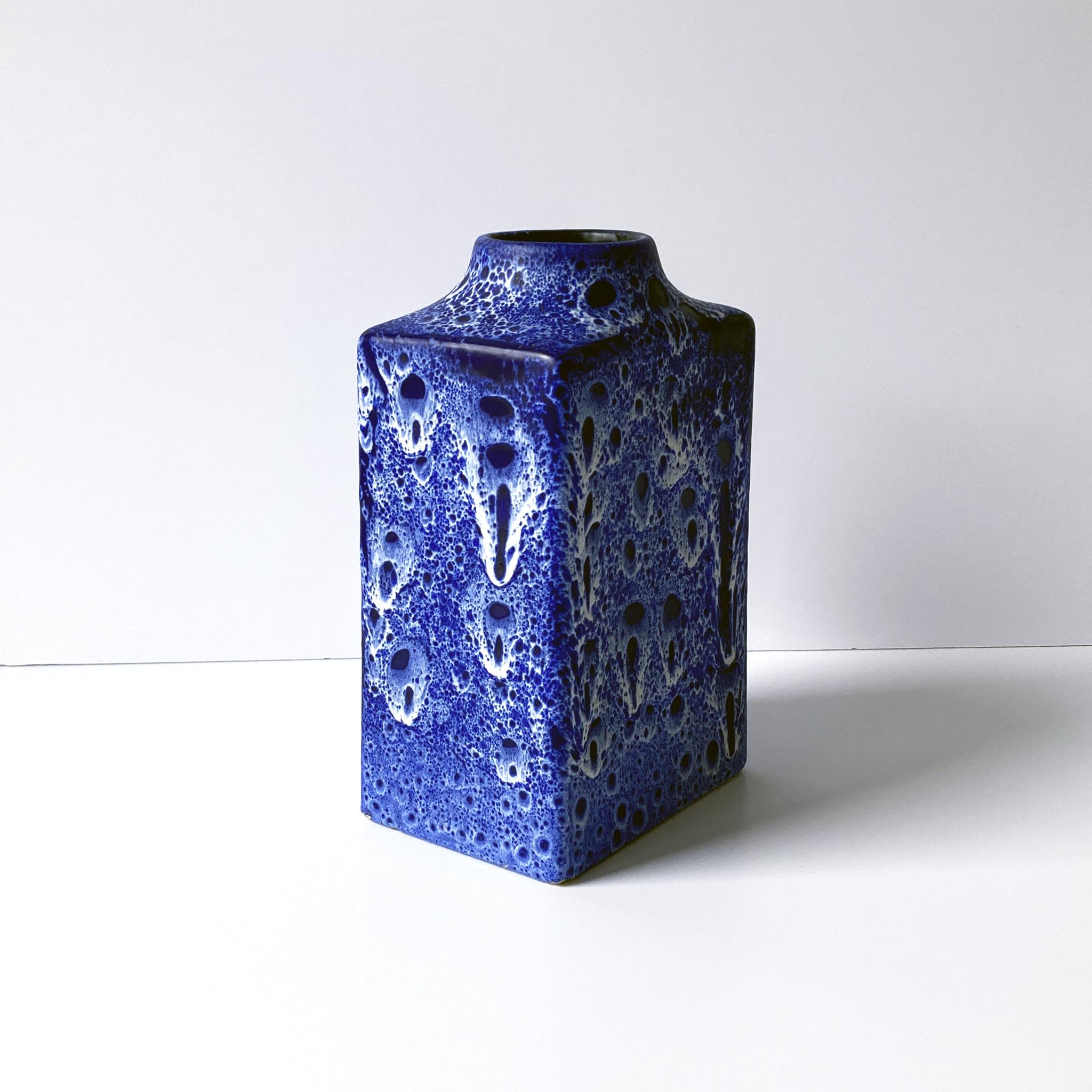 German ES Keramik Blue and White Lava Vase, 1960s For Sale