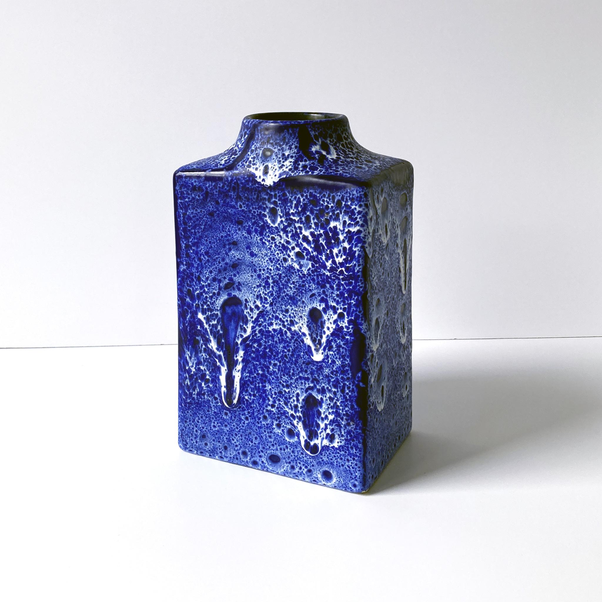 Glazed ES Keramik Blue and White Lava Vase, 1960s For Sale