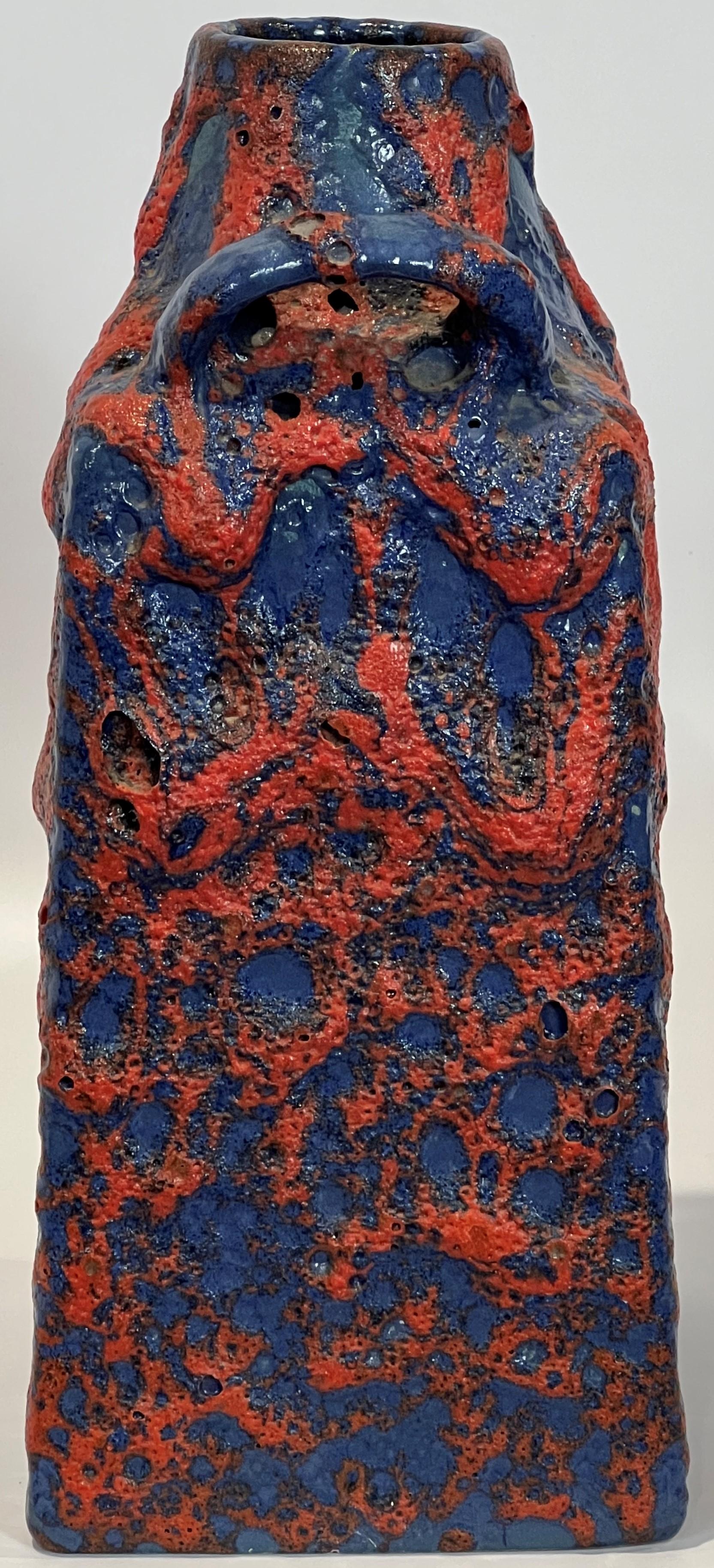 Mid-20th Century Es Keramik Emons & Söhne Blue and Red Fat Lava Handled Vase Modern Form
