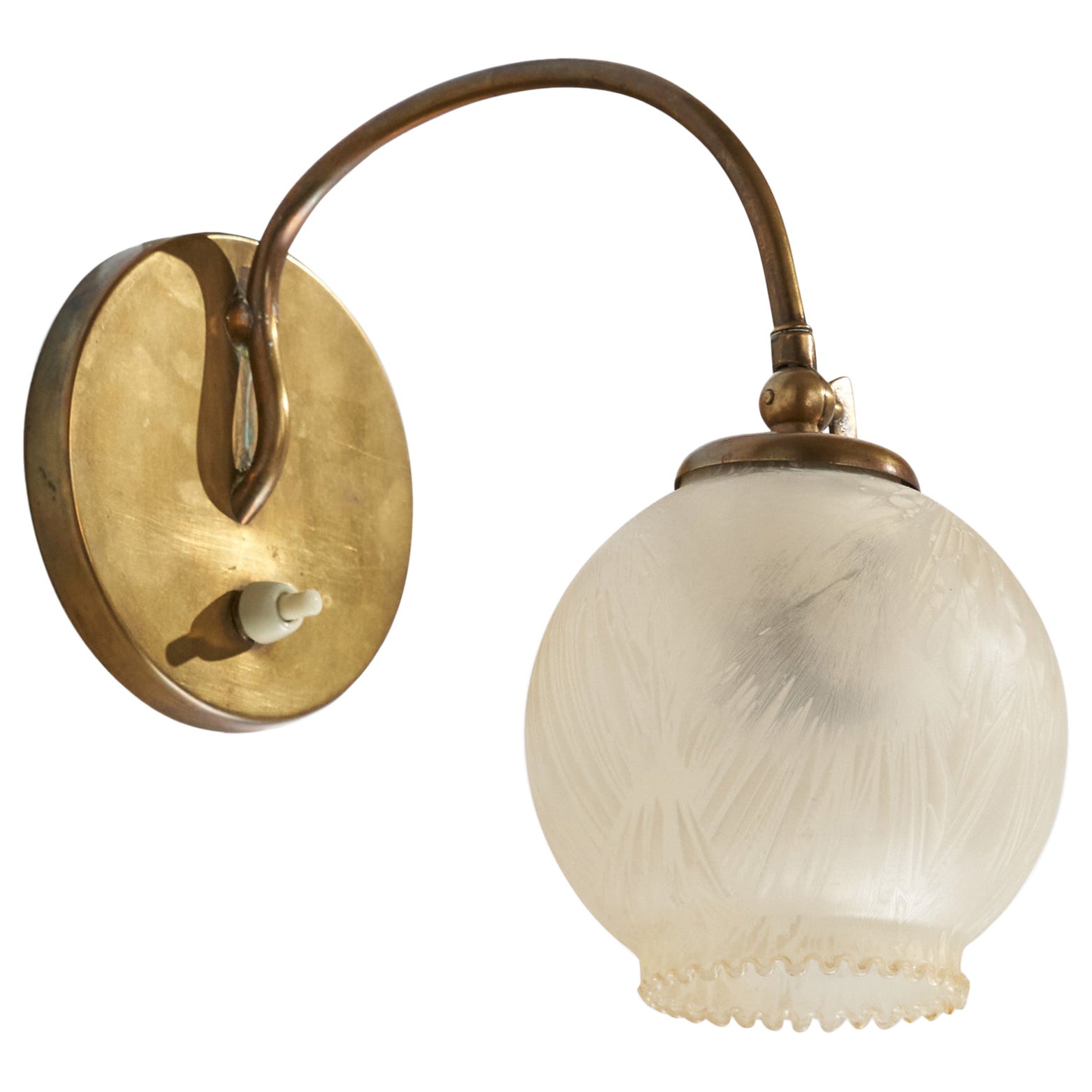 Applique E&S, laiton, verre, Suède, années 1940