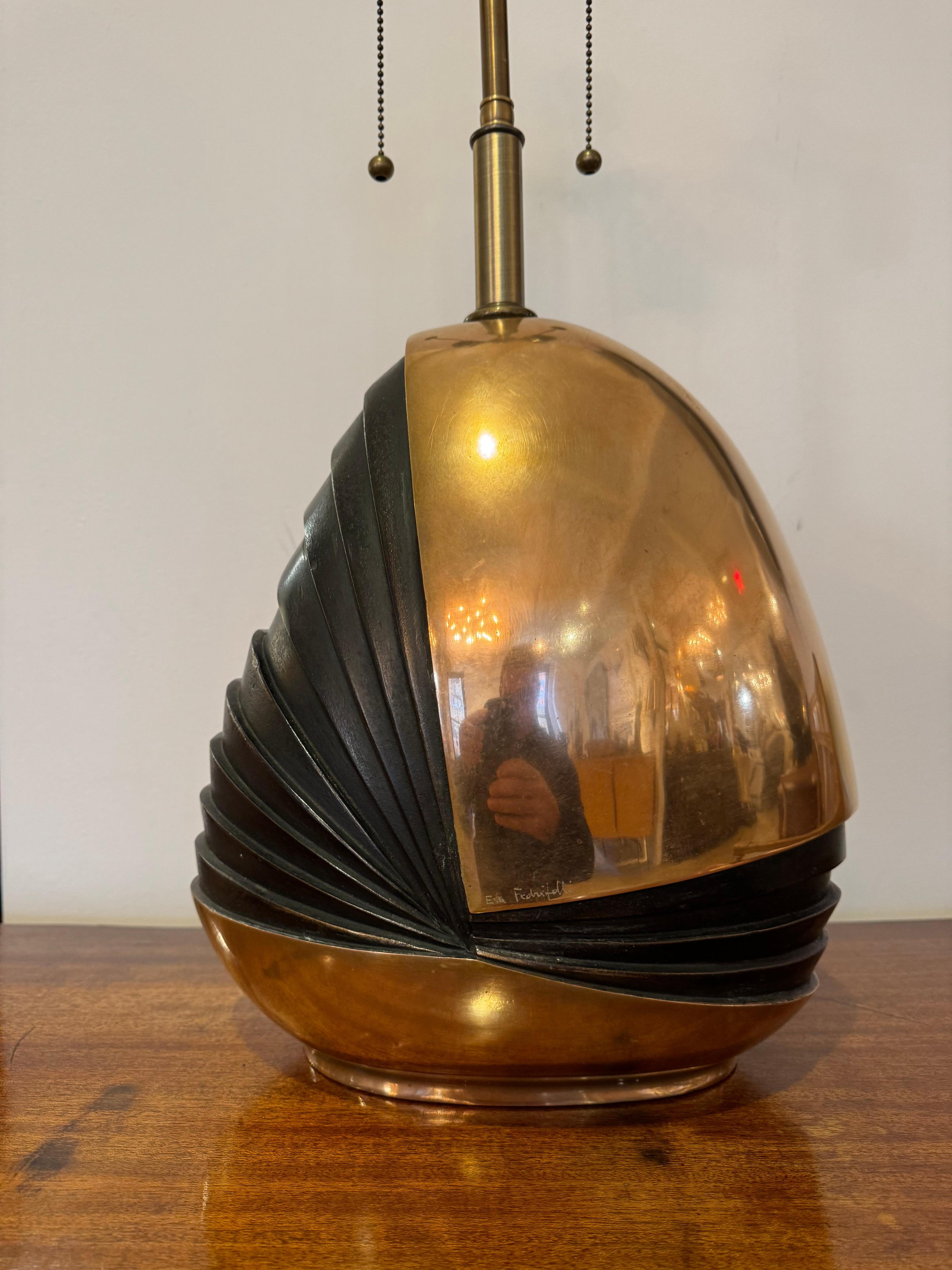 Esa Fedrigolli 1970 Italian Mid Century Sculptural Bronze Table Lamp For Sale 9