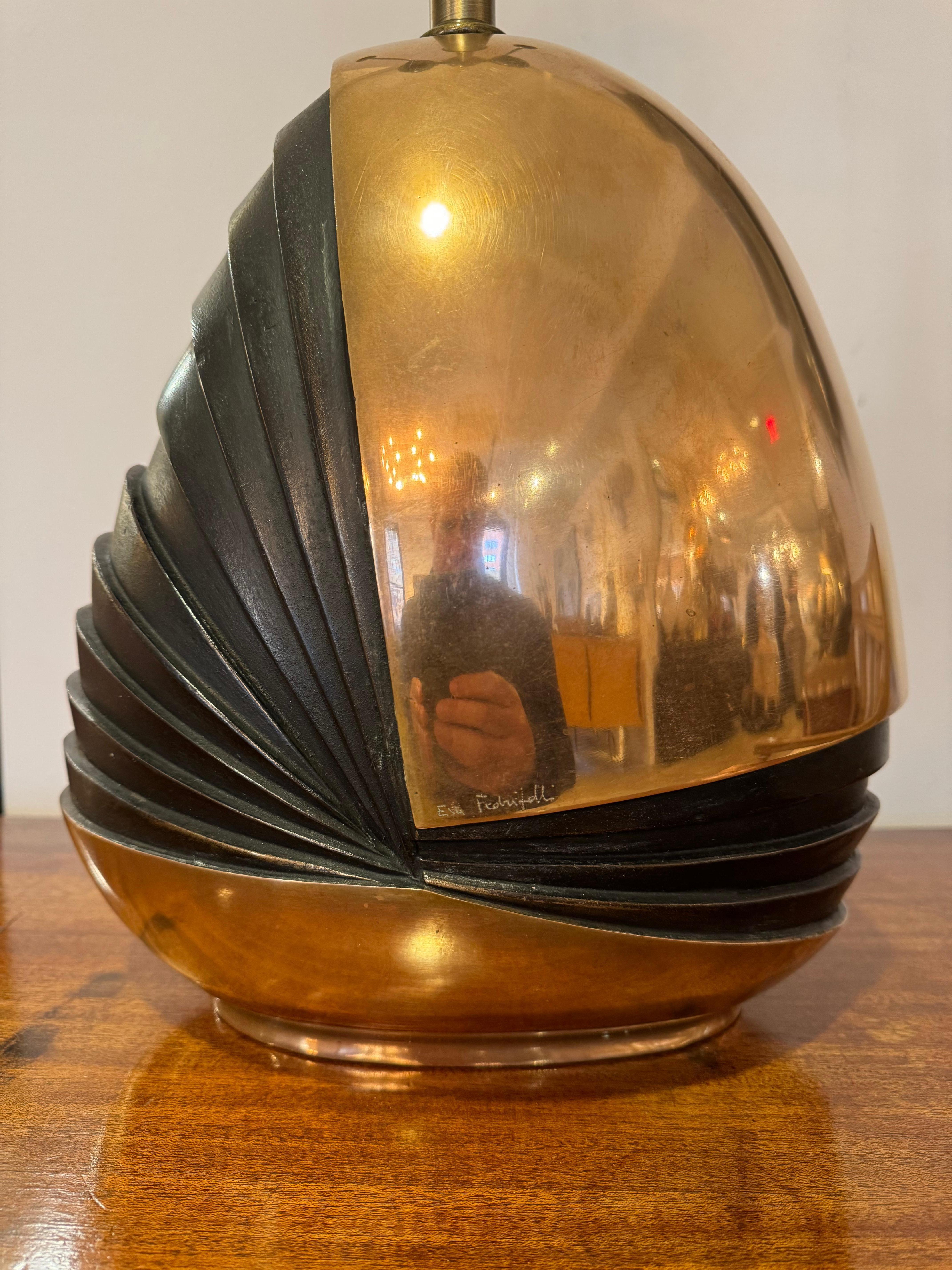 Mid-Century Modern Esa Fedrigolli 1970 Italian Mid Century Sculptural Bronze Table Lamp For Sale