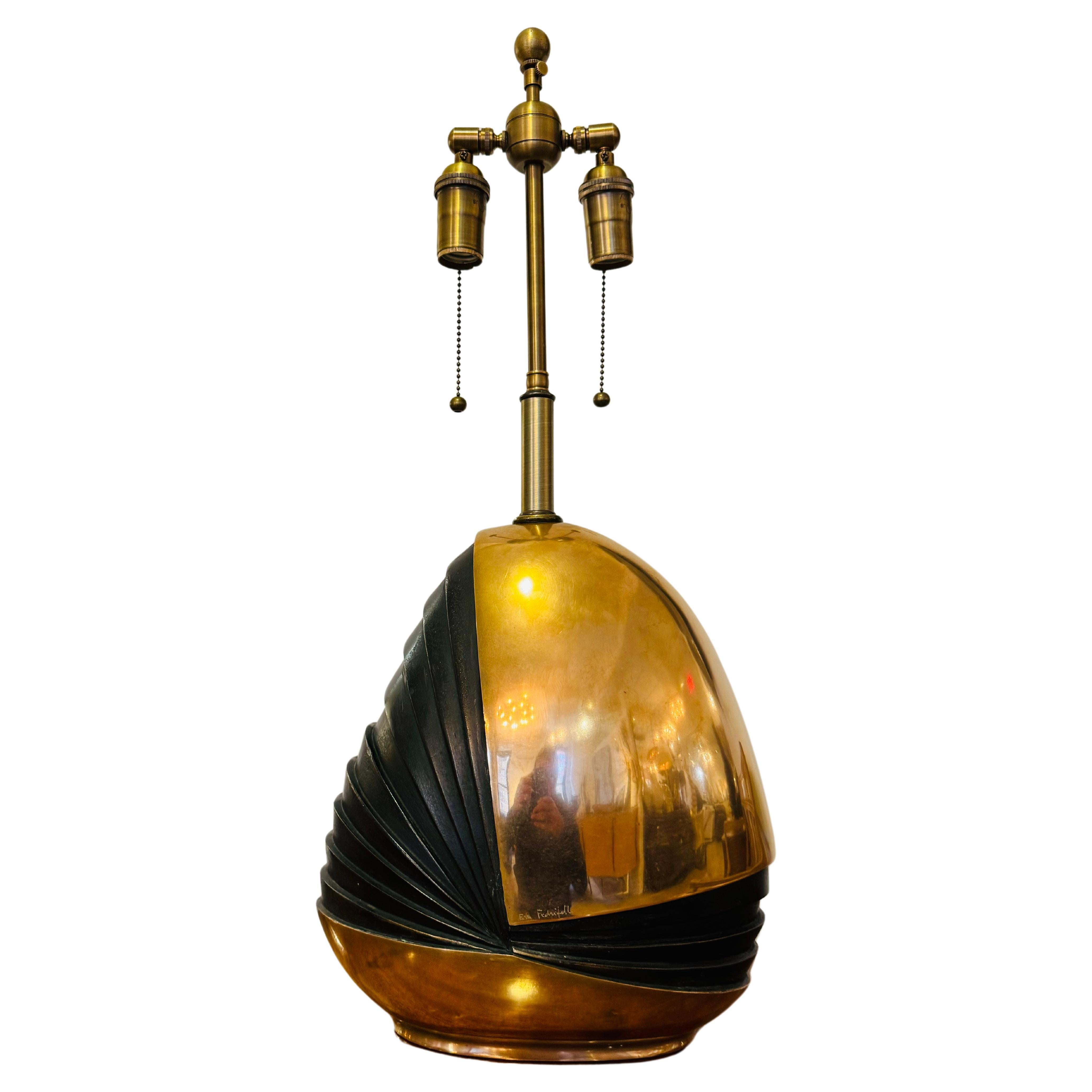 Esa Fedrigolli 1970 Italian Mid Century Sculptural Bronze Table Lamp For Sale