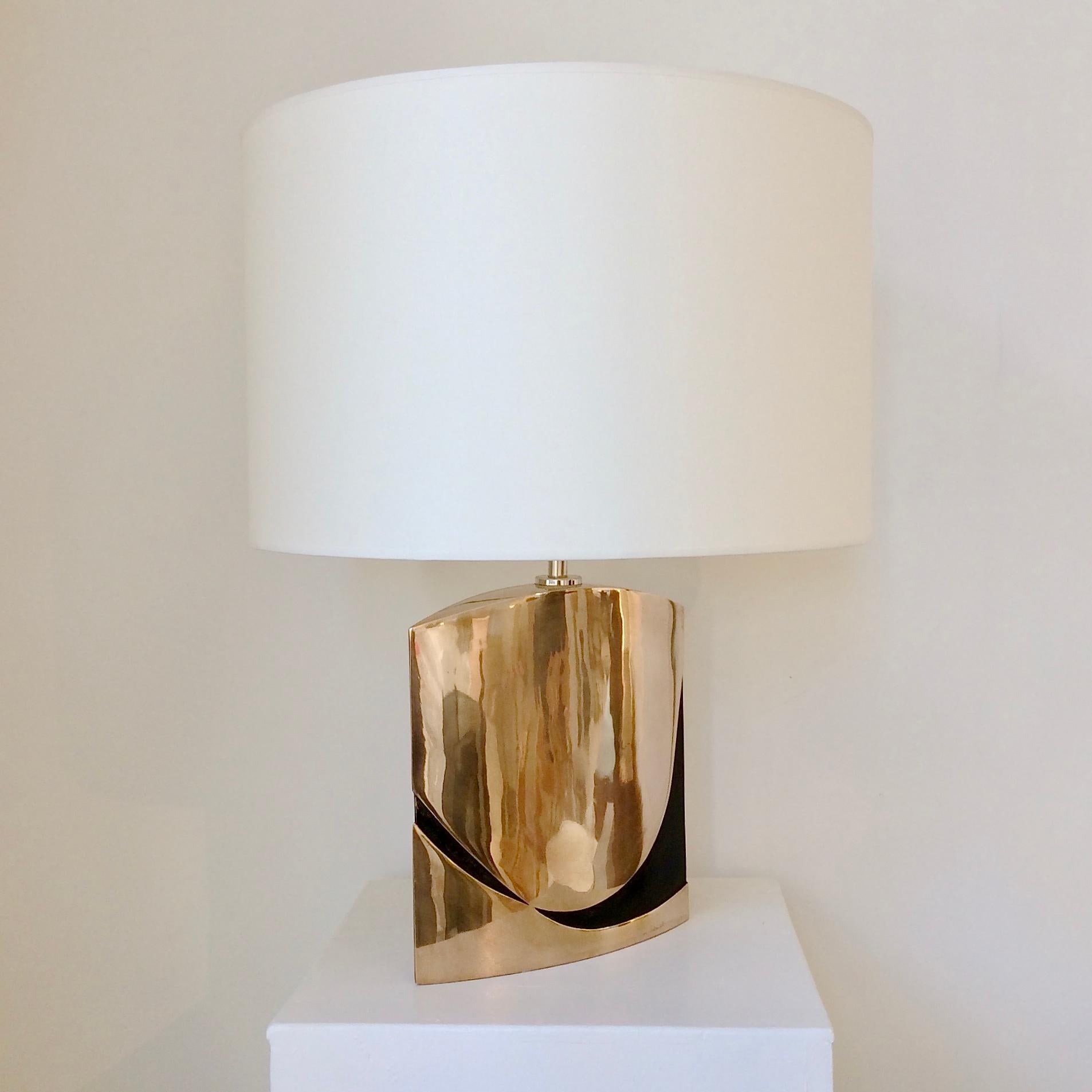 Italian Esa Fedrigolli Signed Bronze Table Lamp, circa 1970, Italy