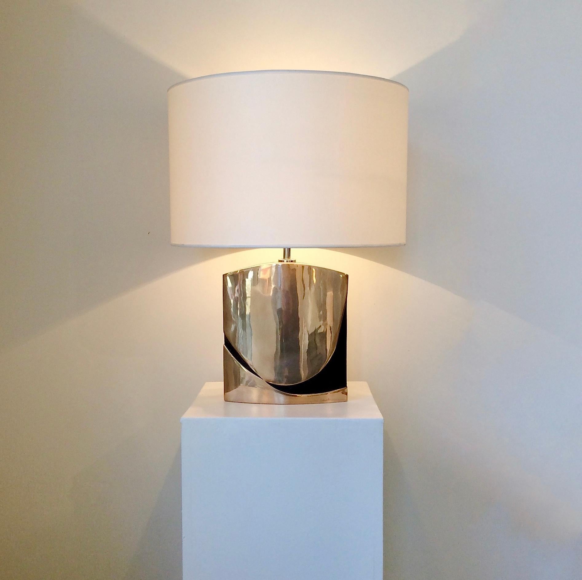 Patinated Esa Fedrigolli Signed Bronze Table Lamp, circa 1970, Italy