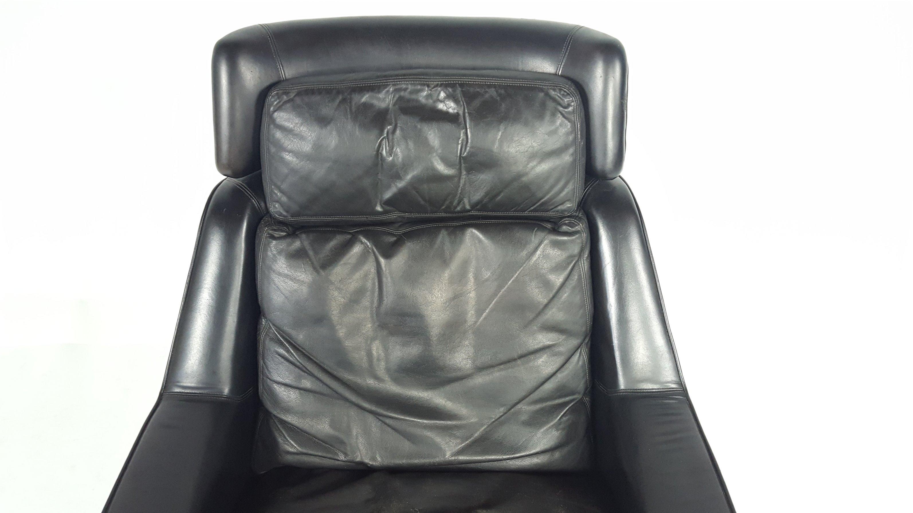 Scandinavian Modern Esa Møbelværk Leather Lounge Chair + Ottoman by Werner Langenfeld Model 802 For Sale