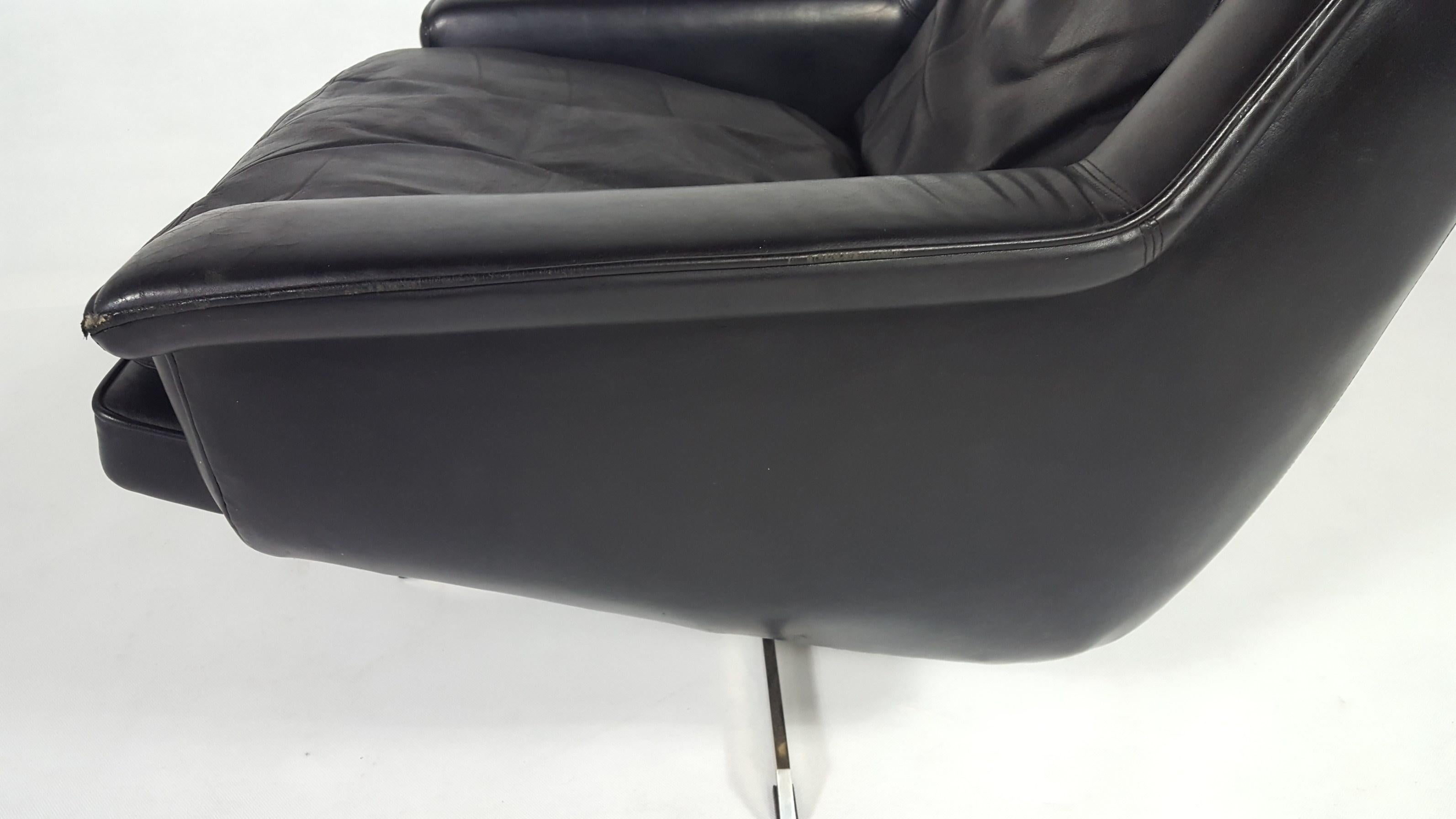Metal Esa Møbelværk Leather Lounge Chair + Ottoman by Werner Langenfeld Model 802 For Sale