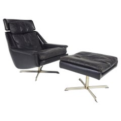 Esa Møbelværk Leather Lounge Chair + Ottoman by Werner Langenfeld Model 802