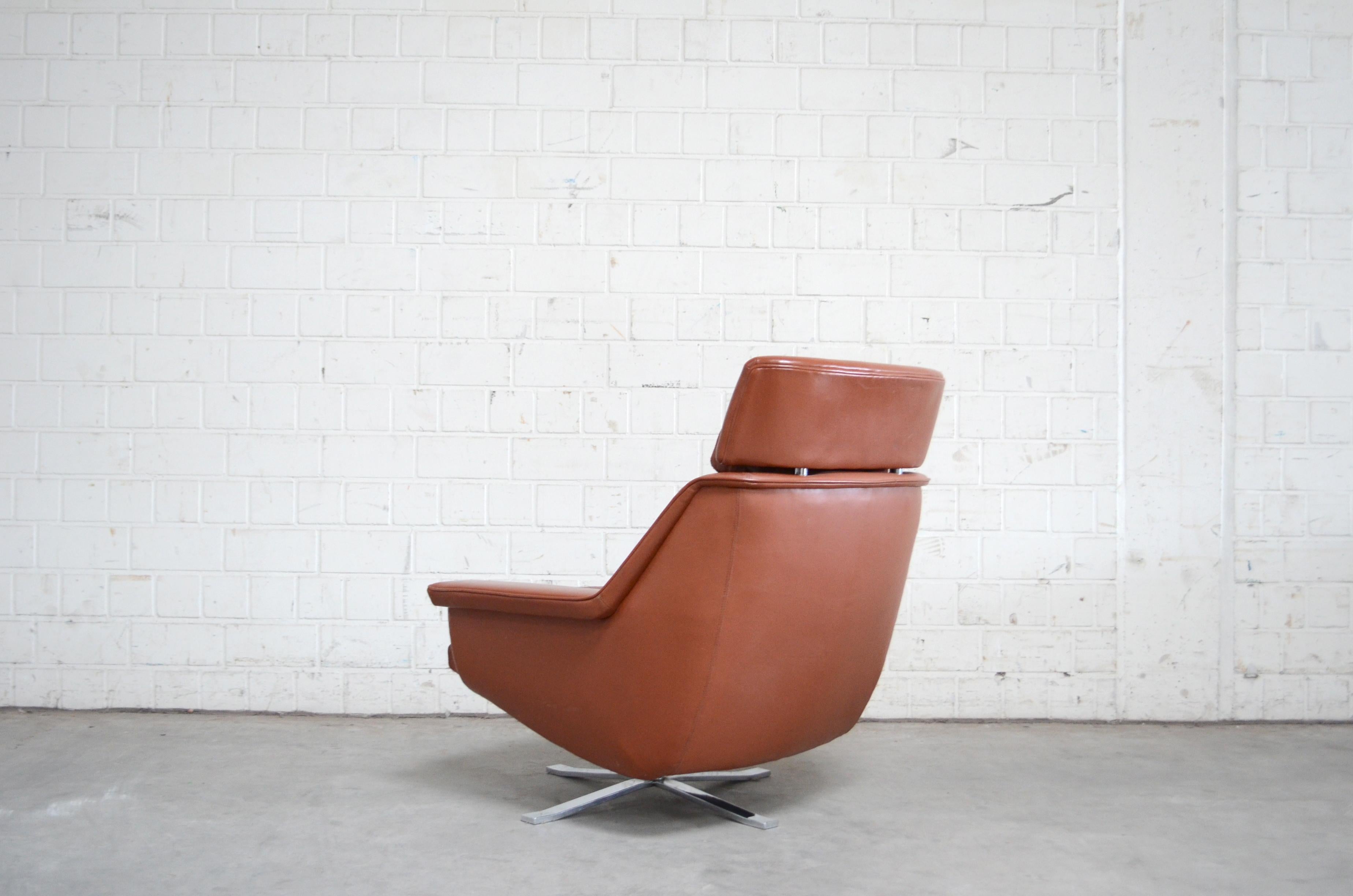 Esa Model 802 Leather Danish Lounge Chair & Ottoman by Werner Langenfeld, 1960 For Sale 2