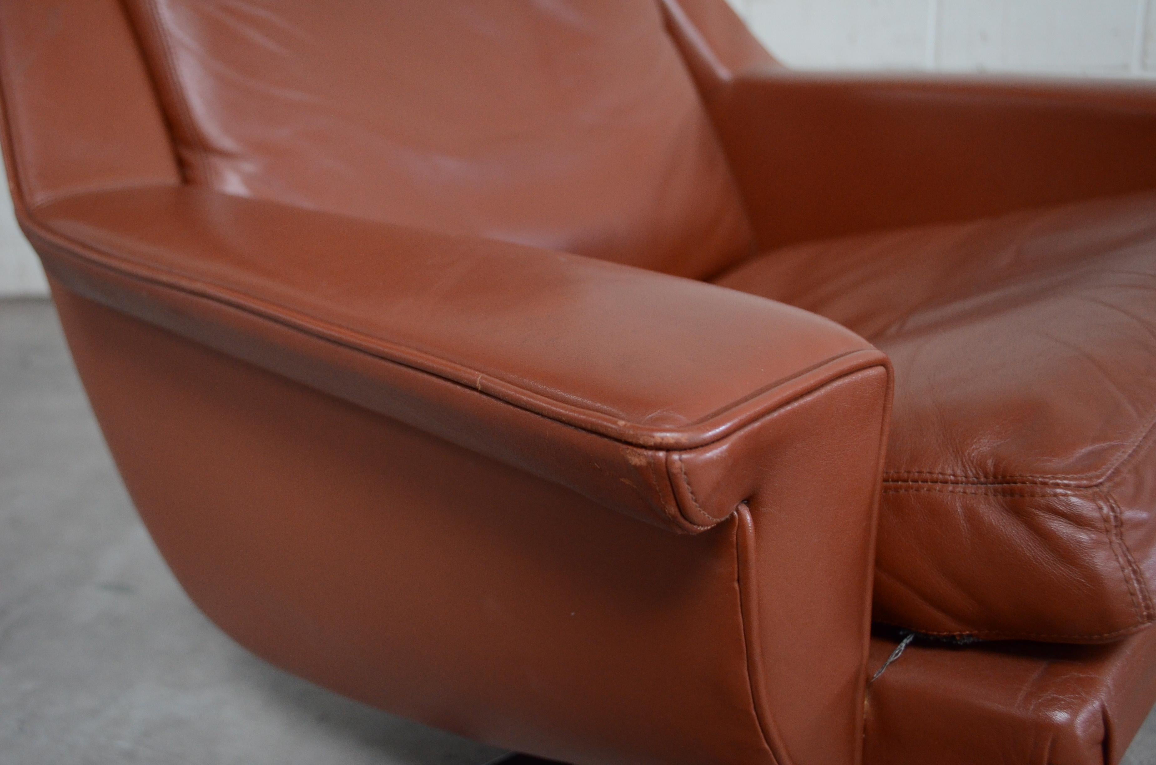 Steel Esa Model 802 Leather Danish Lounge Chair & Ottoman by Werner Langenfeld, 1960