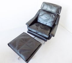 ESA Modell 802 Danish Lounge Chair by Werner Langenfeld with Ottoman, Black, Mcm