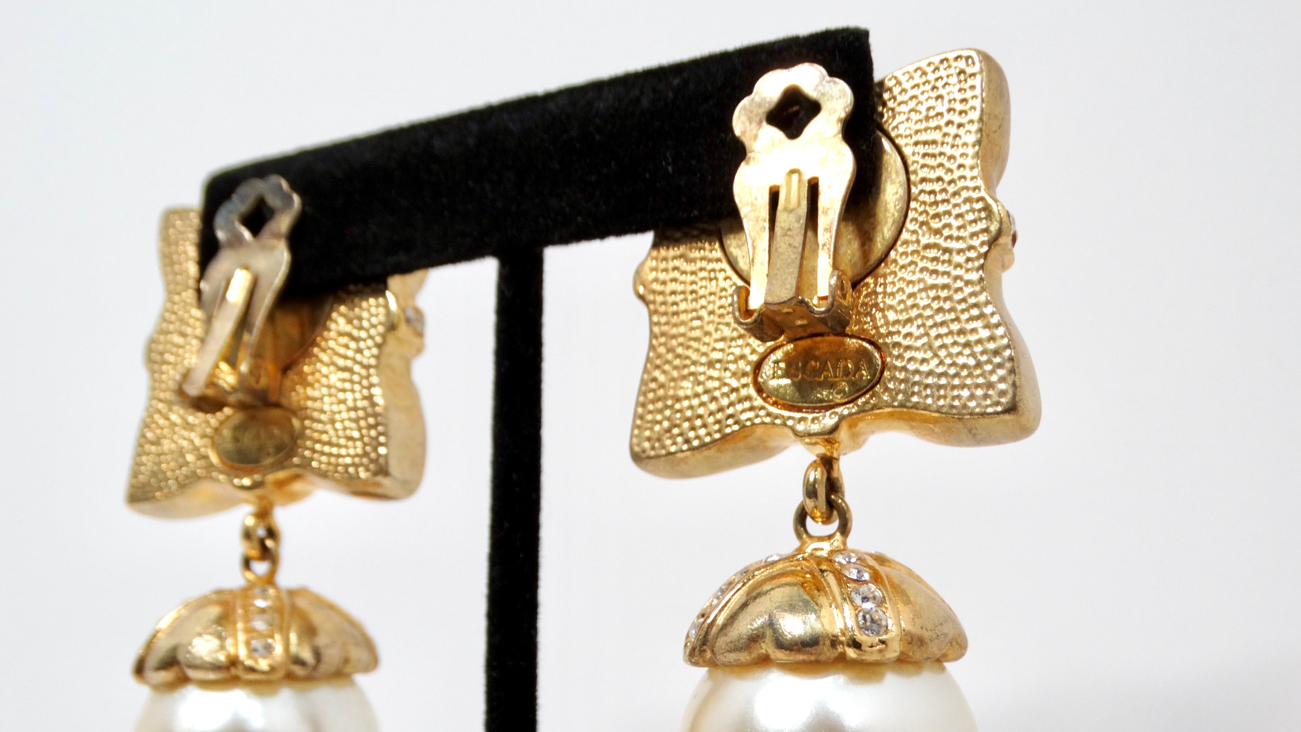 Women's Esacada 1990s Multicolor Hearts & Pearl Drop Gold-Tone Clip-On Earrings For Sale