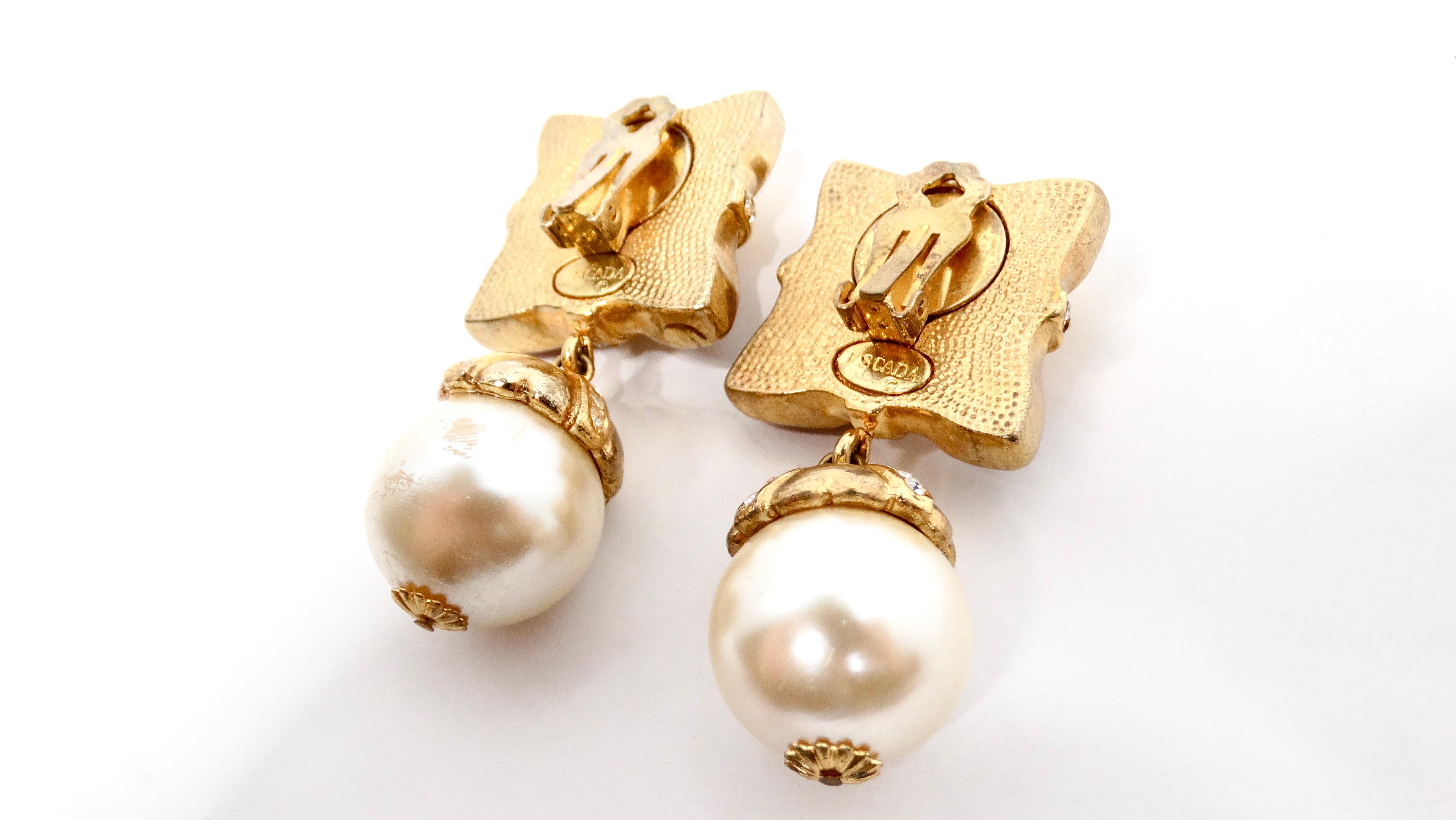 Esacada 1990s Multicolor Hearts & Pearl Drop Gold-Tone Clip-On Earrings For Sale 1