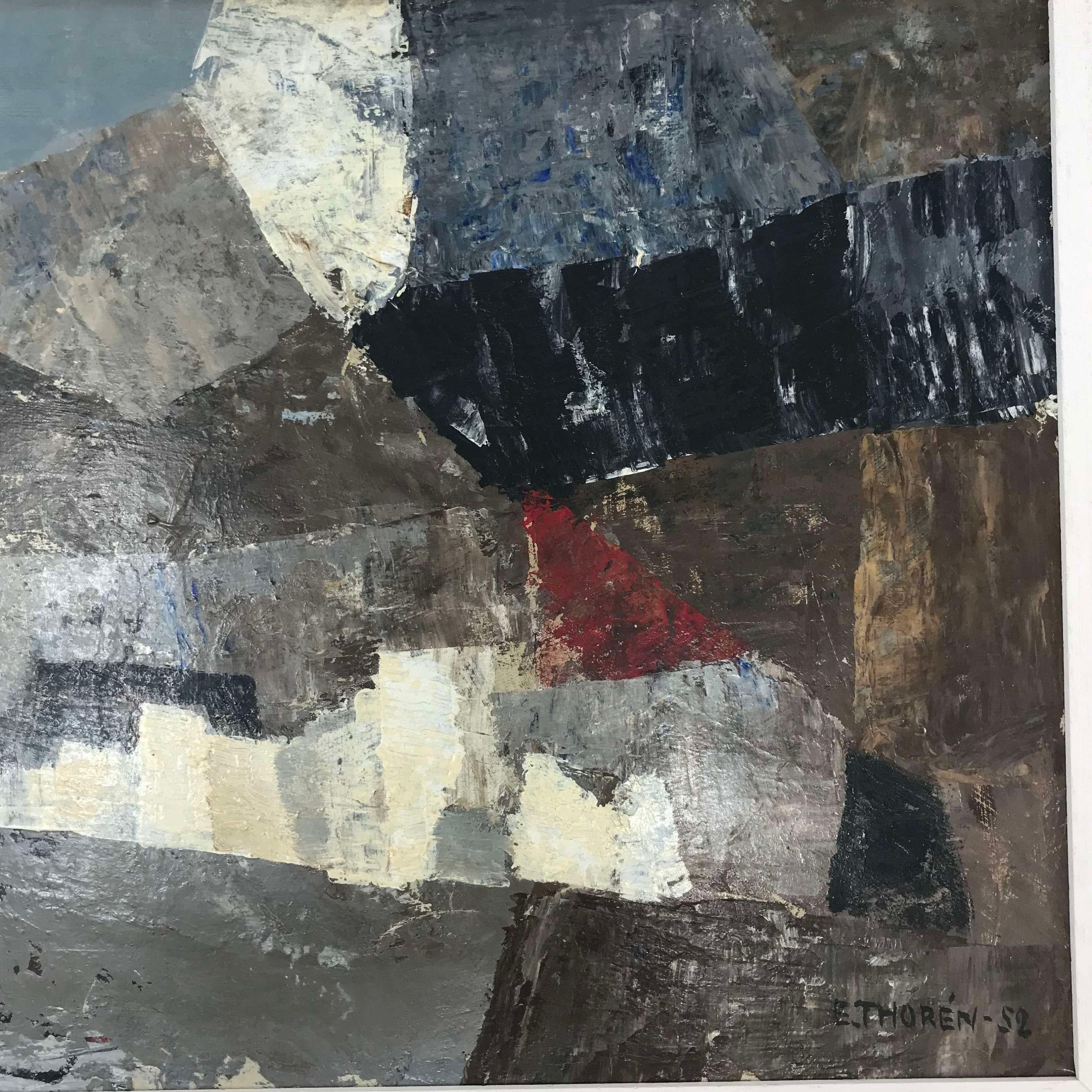 Mid-20th Century Esaias Thoren Abstract Composition Oil on Board Sweden 1952 For Sale
