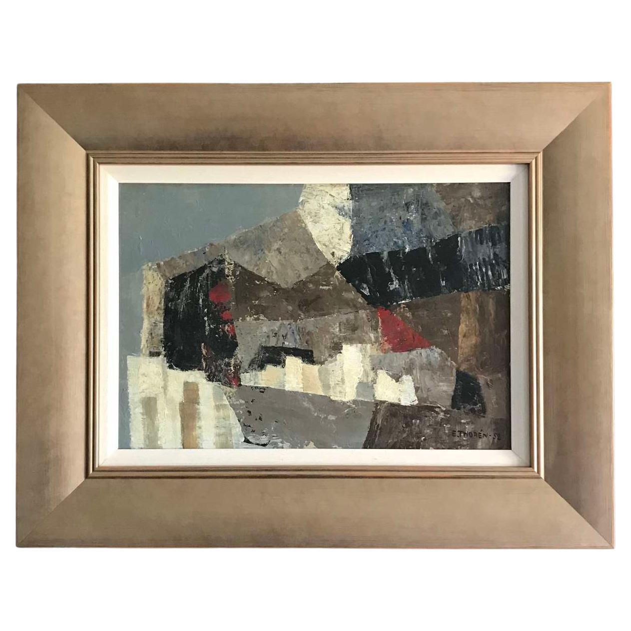 Esaias Thoren Abstract Composition Oil on Board Sweden 1952 For Sale
