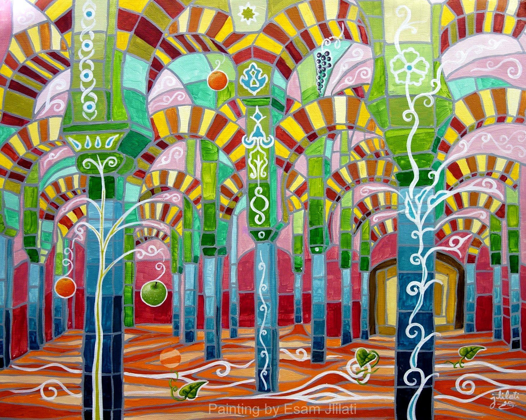 Esam Jlilati Abstract Painting – Andalusien, Spanien, abstrakte Acryl-Alhambra, Gemälde, Acryl auf Leinwand