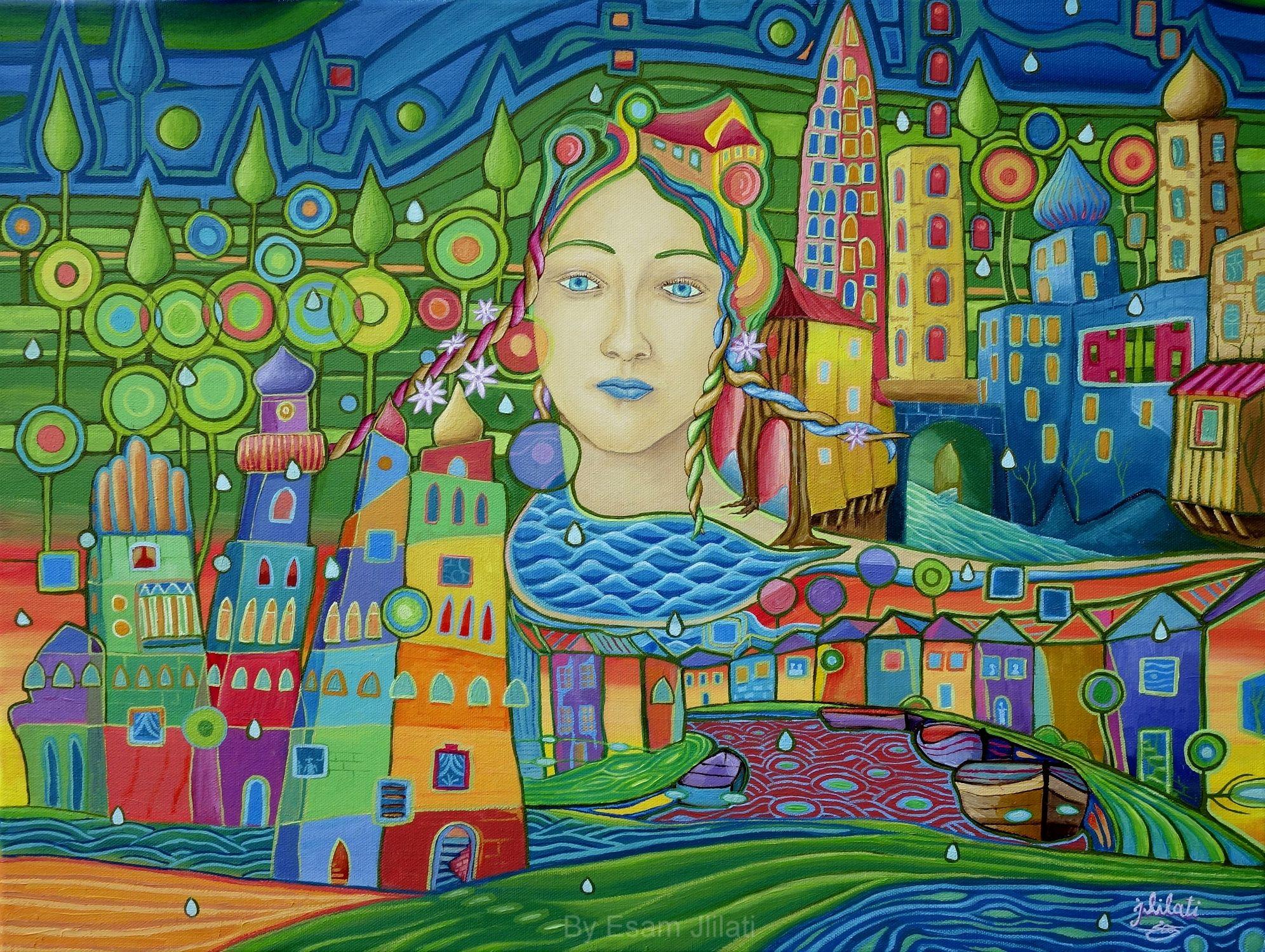 „Wohn im Traum“  Moderne Kunst, Gemälde, Öl auf Leinwand, Automatik – Painting von Esam Jlilati