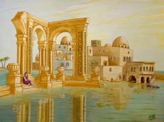 Mediterrane Traum- Meereslandschaft Surrealismus Moderne Kunst, Gemälde, Acryl auf Aquarell