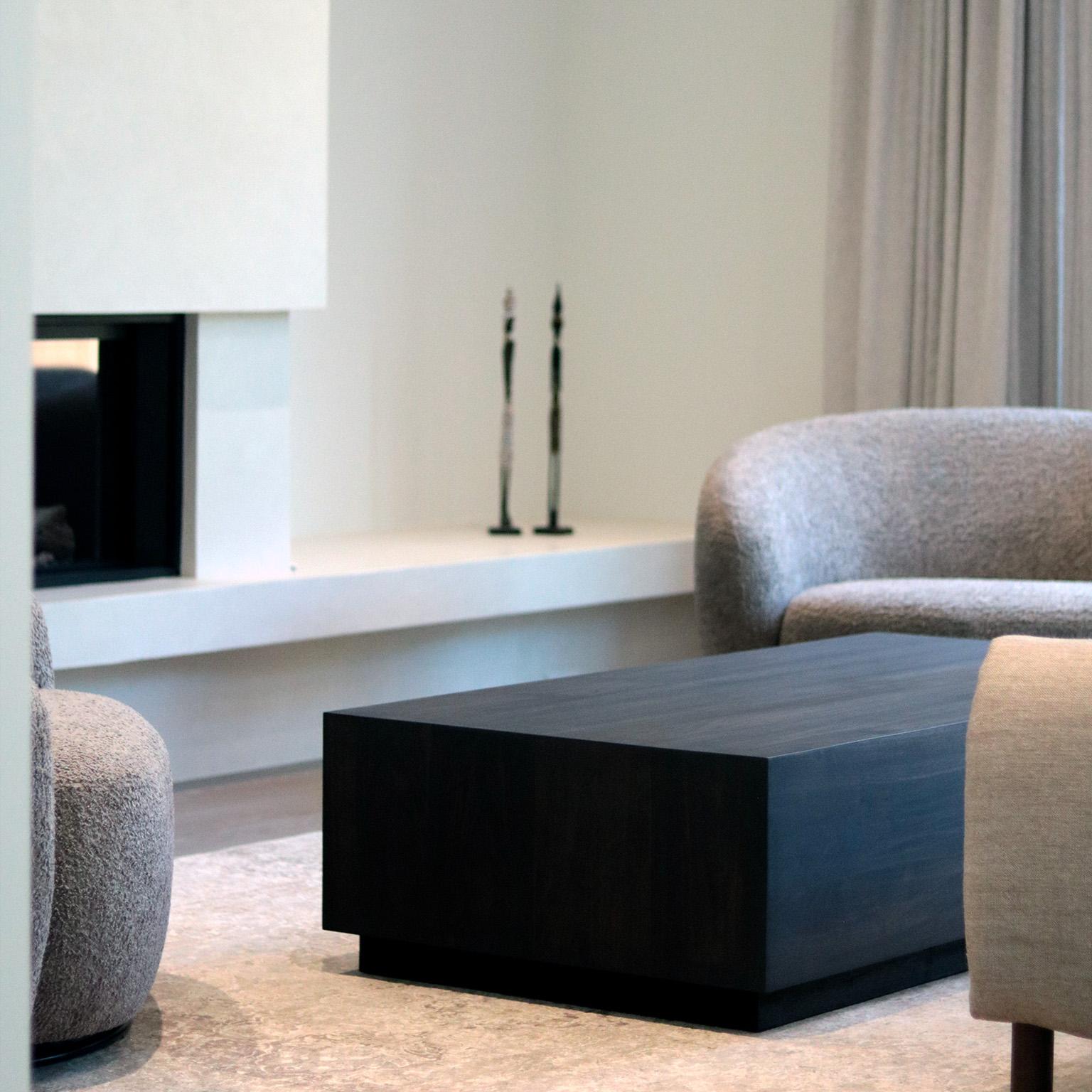 Stained Esau Solid Walnut Coffee Table In Charcoal Finish For Sale