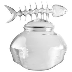 Contemporary Hand-Blown Esca Glass Jar Fish Bone Animal Sea Creatures Ocean Deco