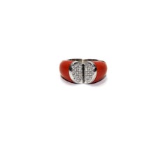 Escada 18K White Gold, Diamonds and Coral Heart Ring