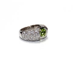 Escada 18K White Gold, Diamonds and Peridot Heart Shape Ring