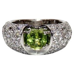 Escada 18K White Gold, Diamonds and Peridot Heart Shape Ring