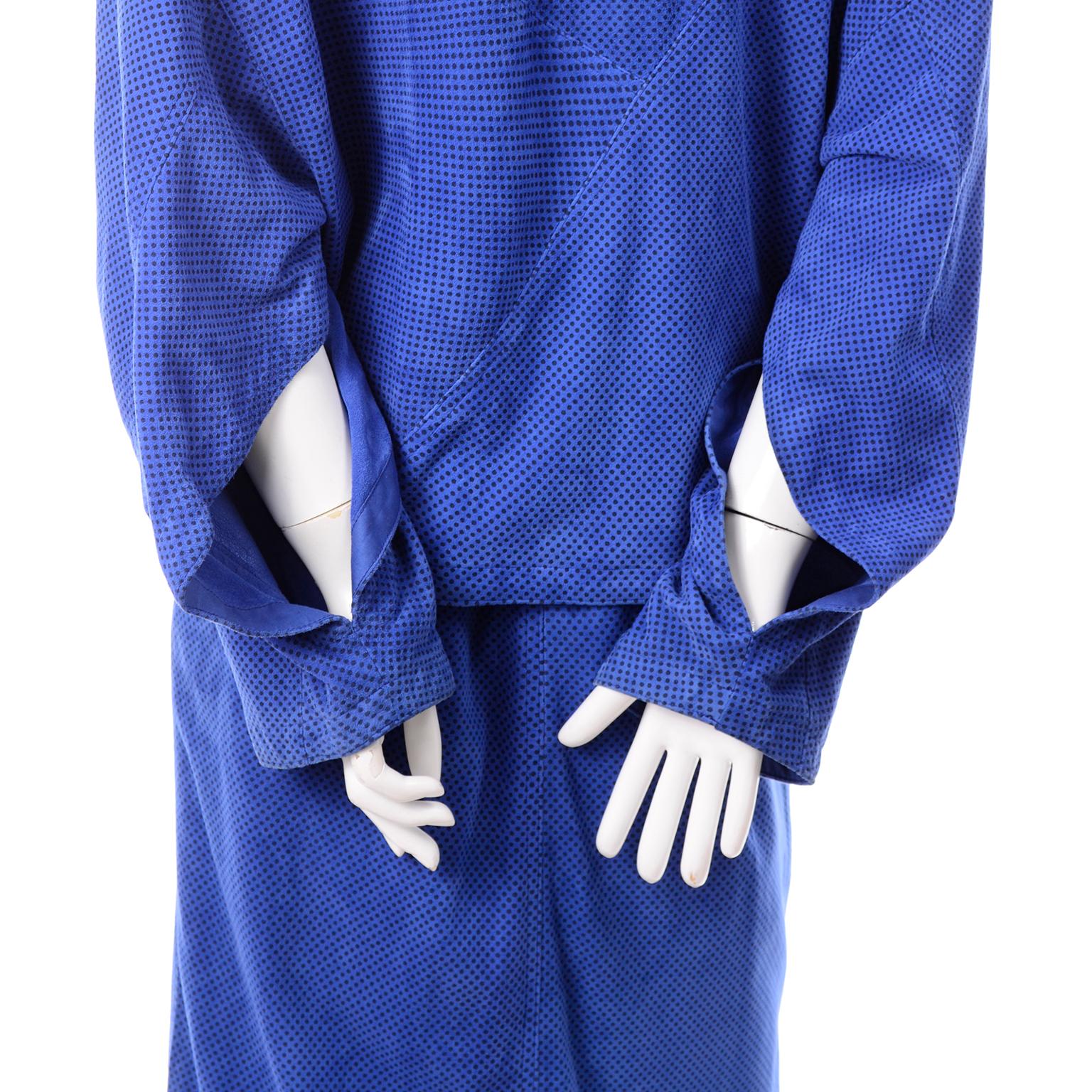 Escada 1980's Blue Suede Asymmetrical Jacket W/ Slits & Skirt  by Margartha Ley For Sale 4