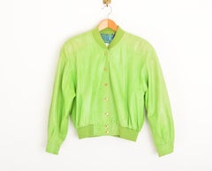 Escada 1980'S Bright Lime Green Lambskin Leather Neon Bomber Jacket