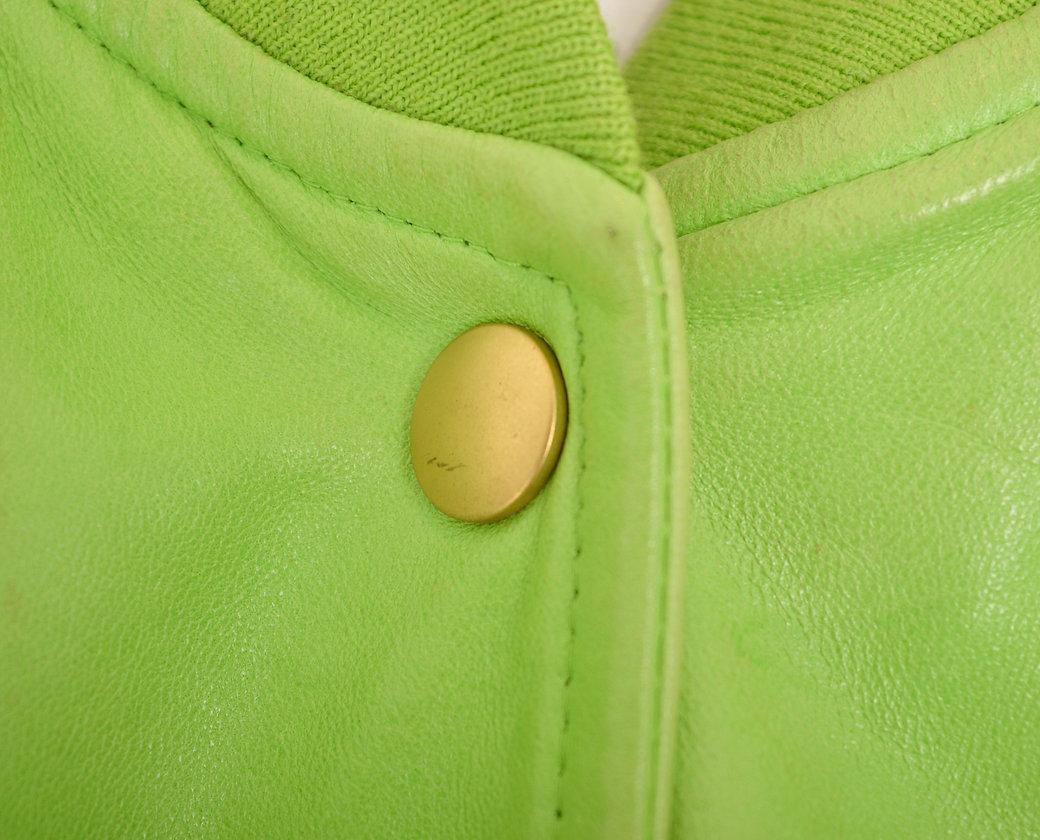 Escada 1980'S Bright Lime Green Lambskin Bomber Jacket In Fair Condition For Sale In Sheffield, GB