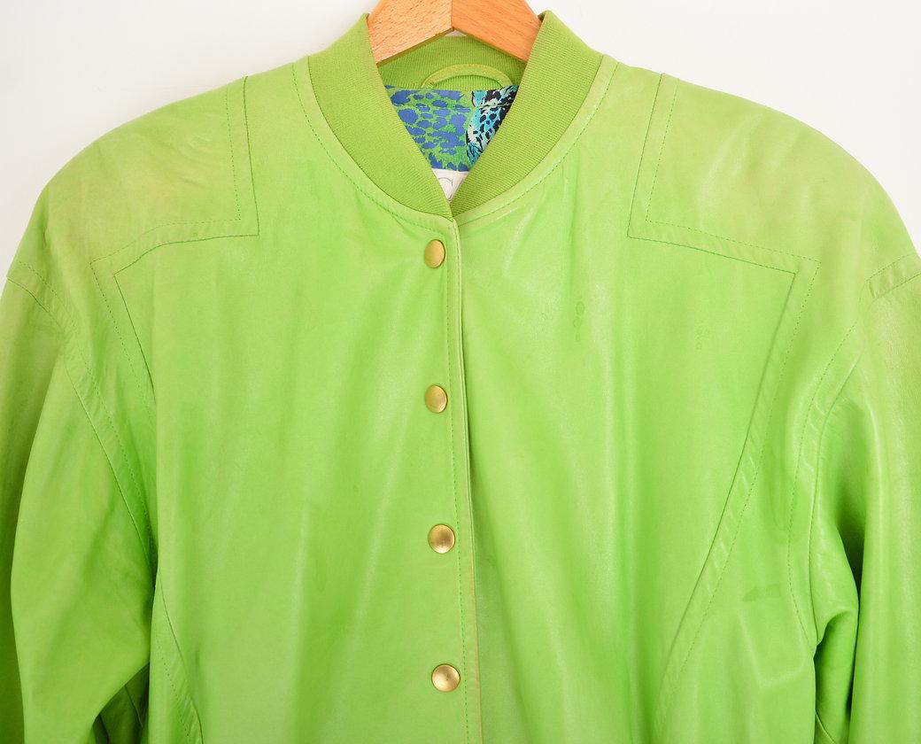 Women's Escada 1980'S Bright Lime Green Lambskin Bomber Jacket For Sale