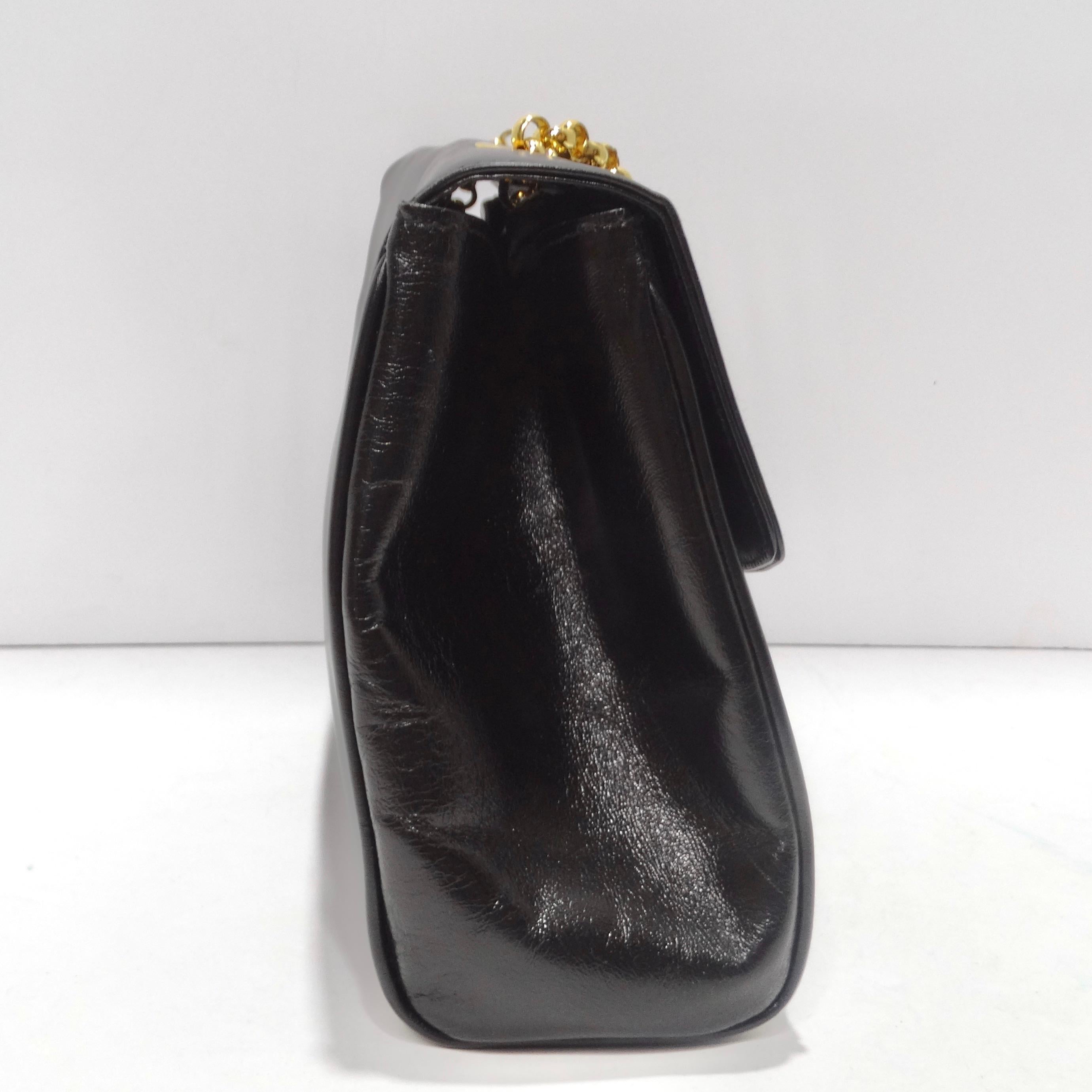 Escada 1980er Fleur De Lis Schwarze Lederhandtasche aus Leder für Damen oder Herren im Angebot