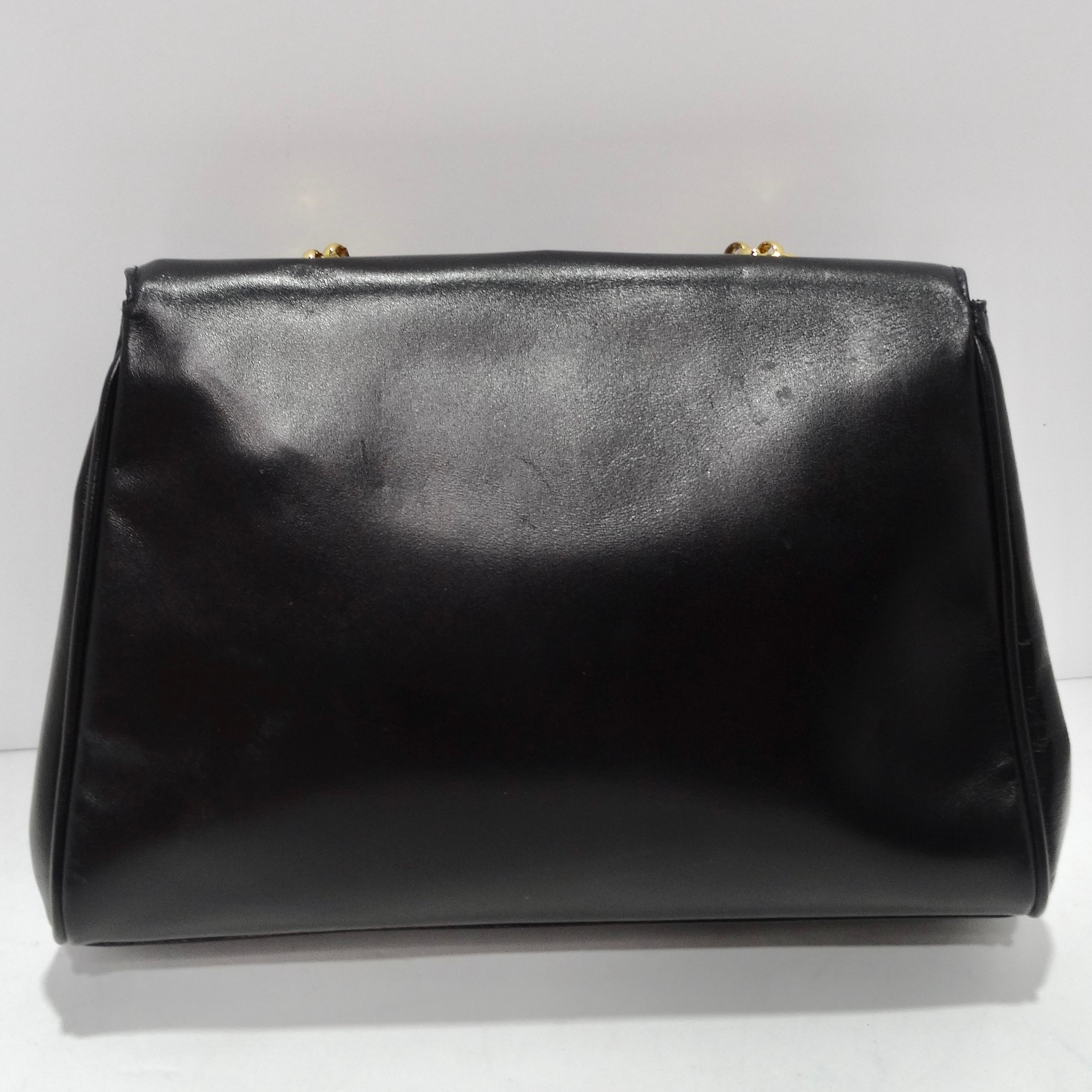 Escada 1980s Fleur De Lis Black Leather Handbag For Sale 1