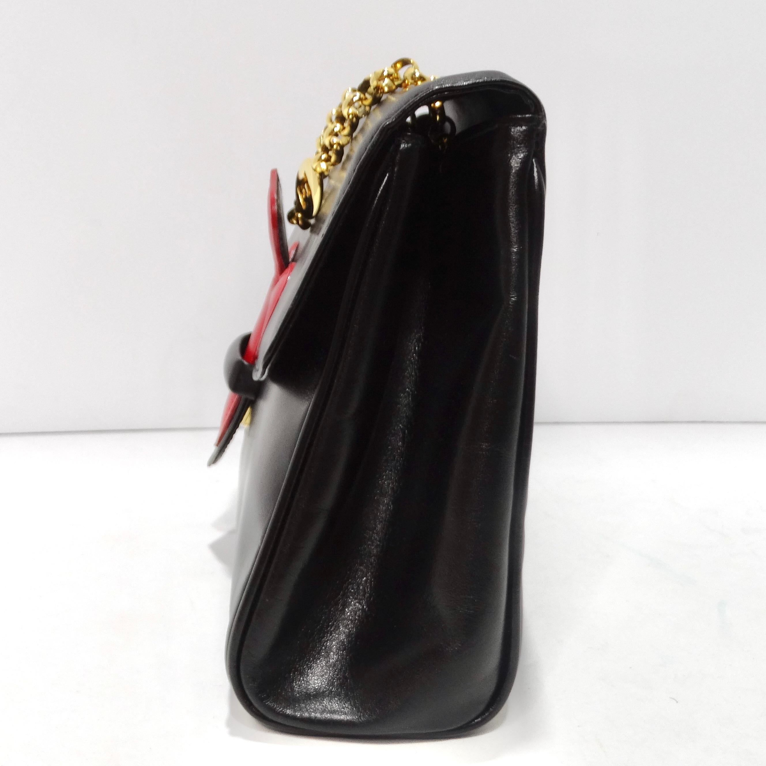 Escada 1980s Fleur De Lis Black Leather Handbag For Sale 2