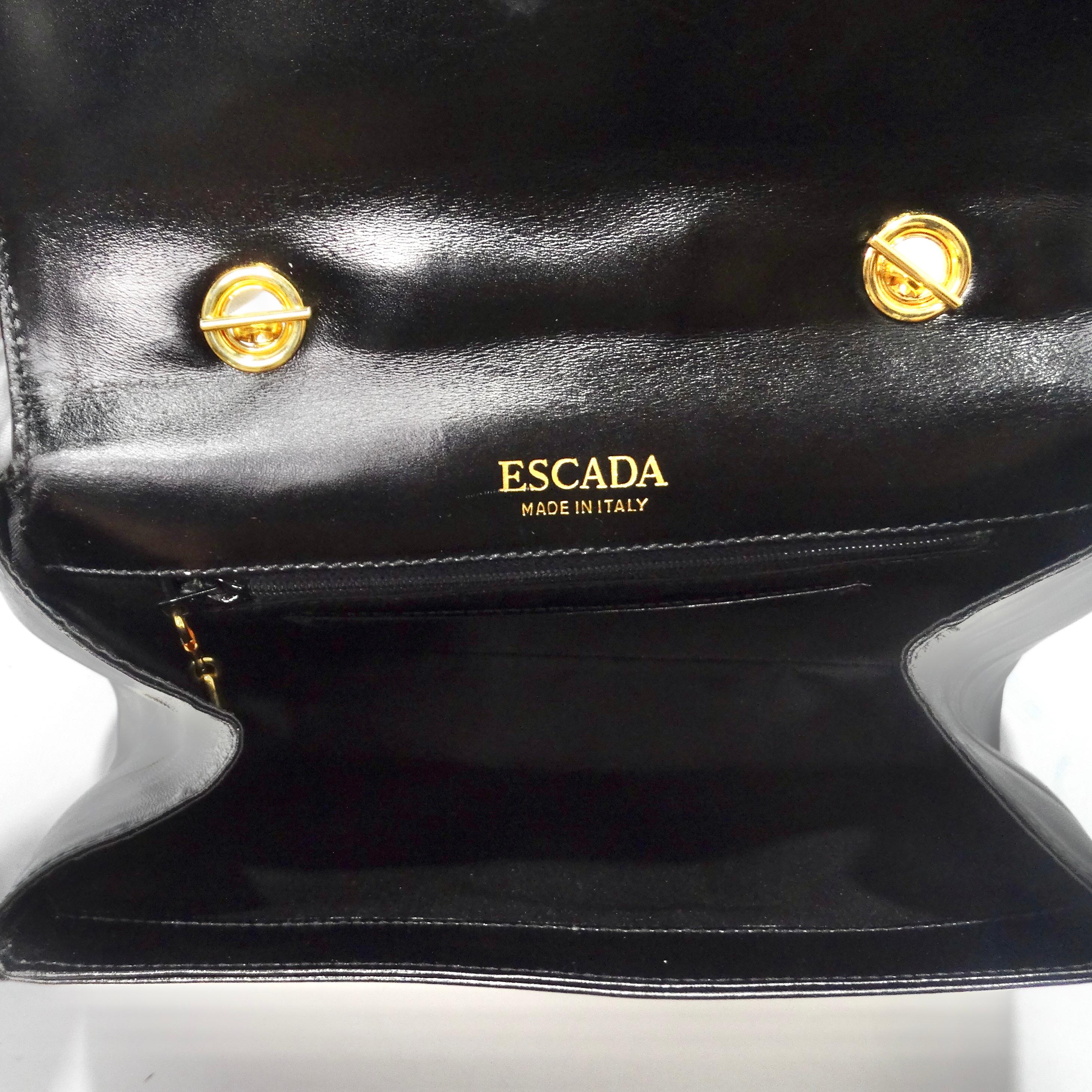 Escada 1980s Fleur De Lis Black Leather Handbag For Sale 4