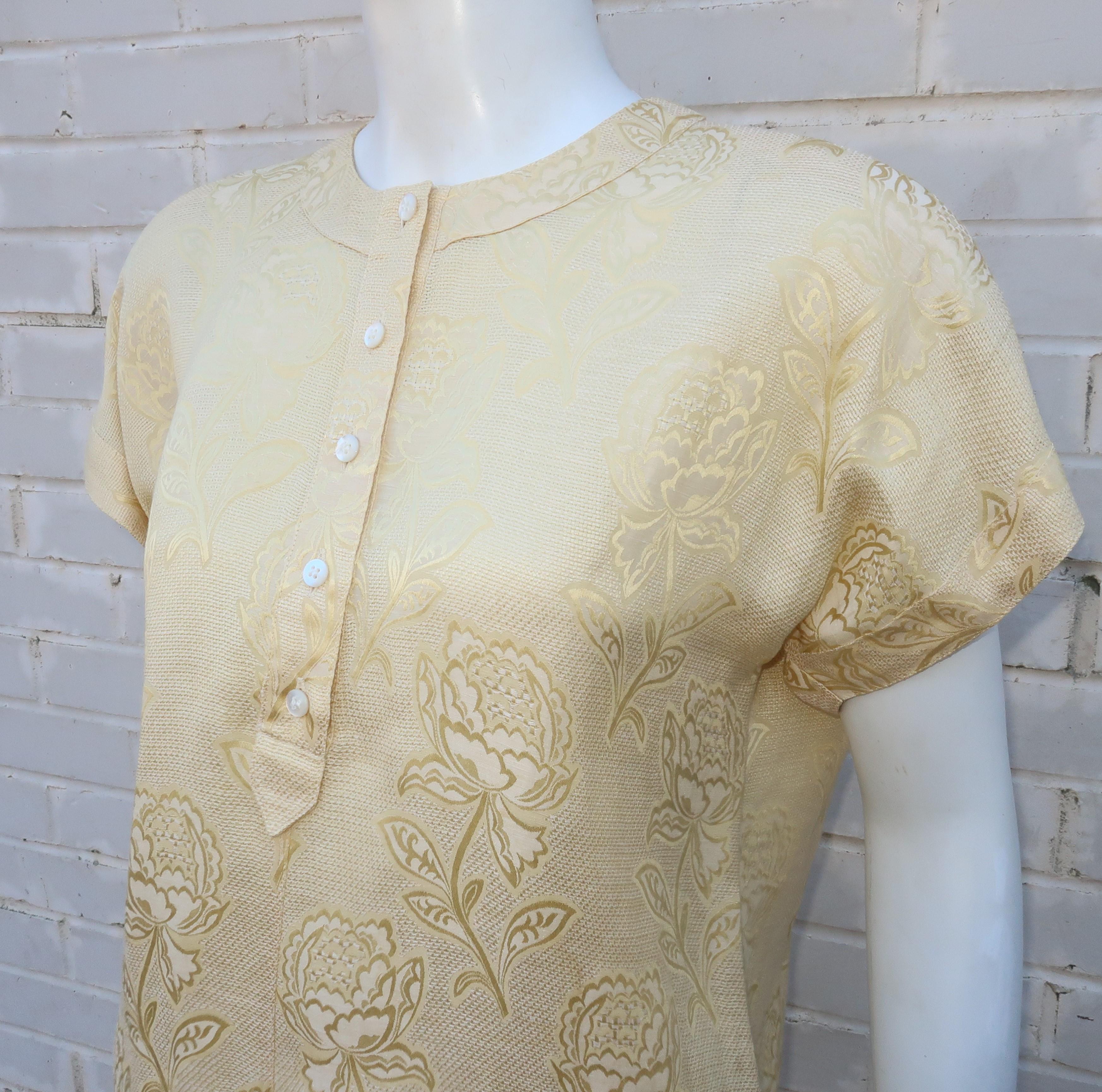 Escada 1980's Pale Yellow Linen & Silk Jacquard Top In Good Condition In Atlanta, GA