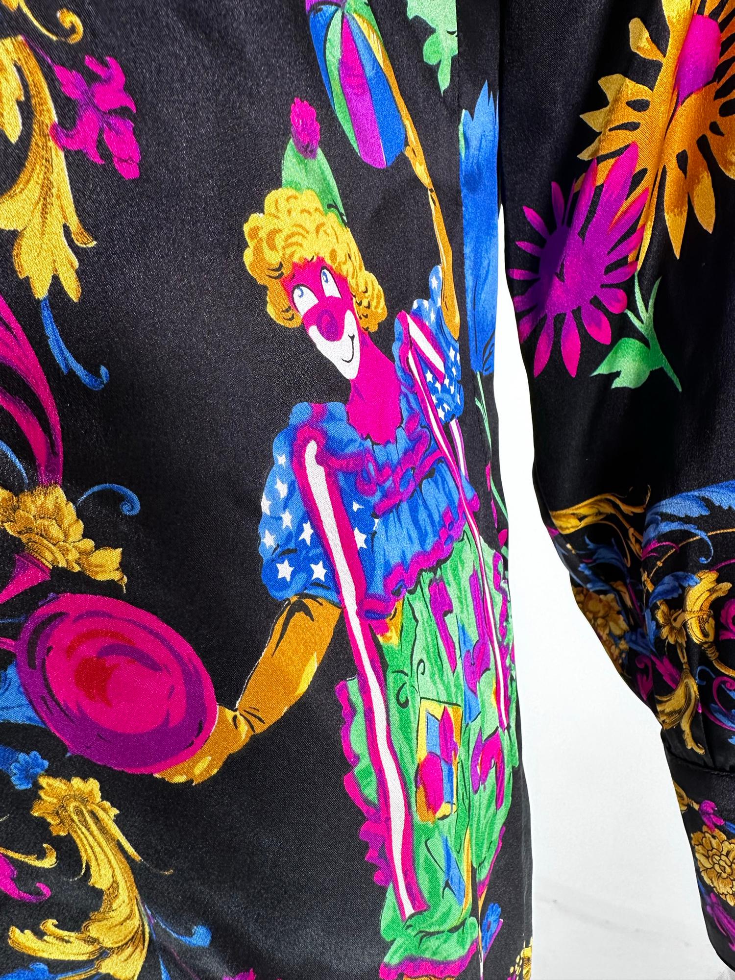 Escada 1990s Rare Margaretha Ley Escada Silk Print Collectable Blouse Clowns in vendita 5