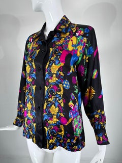 Escada 1990s Rare Margaretha Ley Escada Silk Print Collectable Blouse Clowns