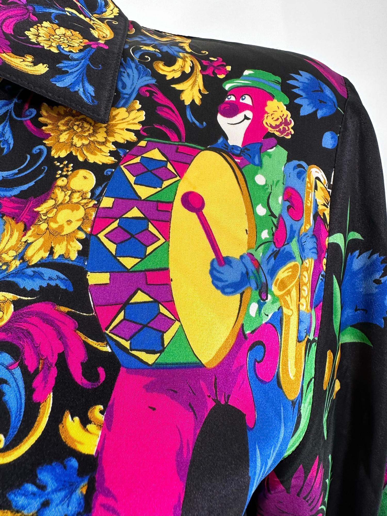 Escada 1990s Rare Margaretha Ley Escada Silk Print Collectable Blouse Clowns For Sale 4