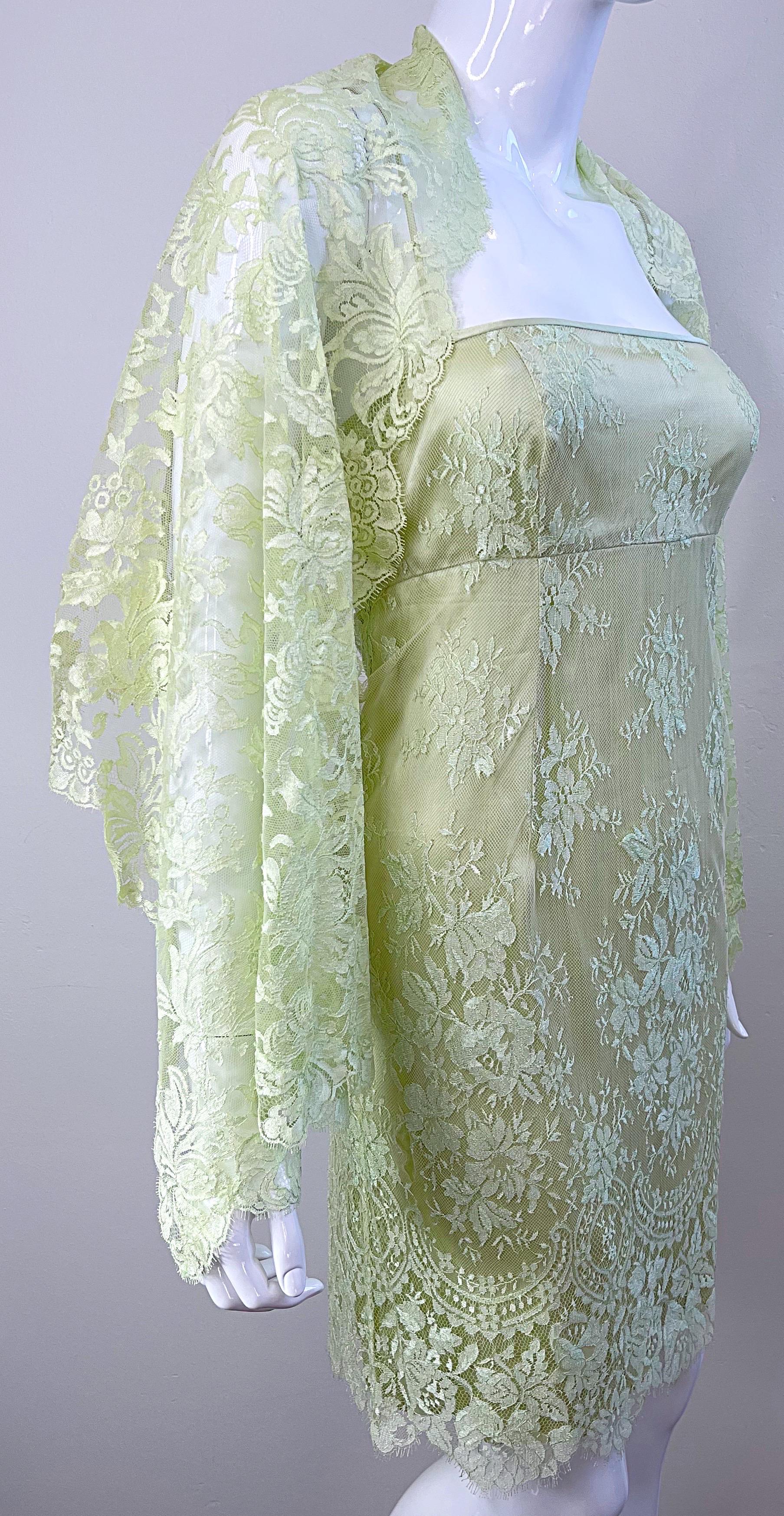 Escada 1990s Size 8 Mint Green Silk Lace Vintage Dress + Shawl Ensemble 90s For Sale 5