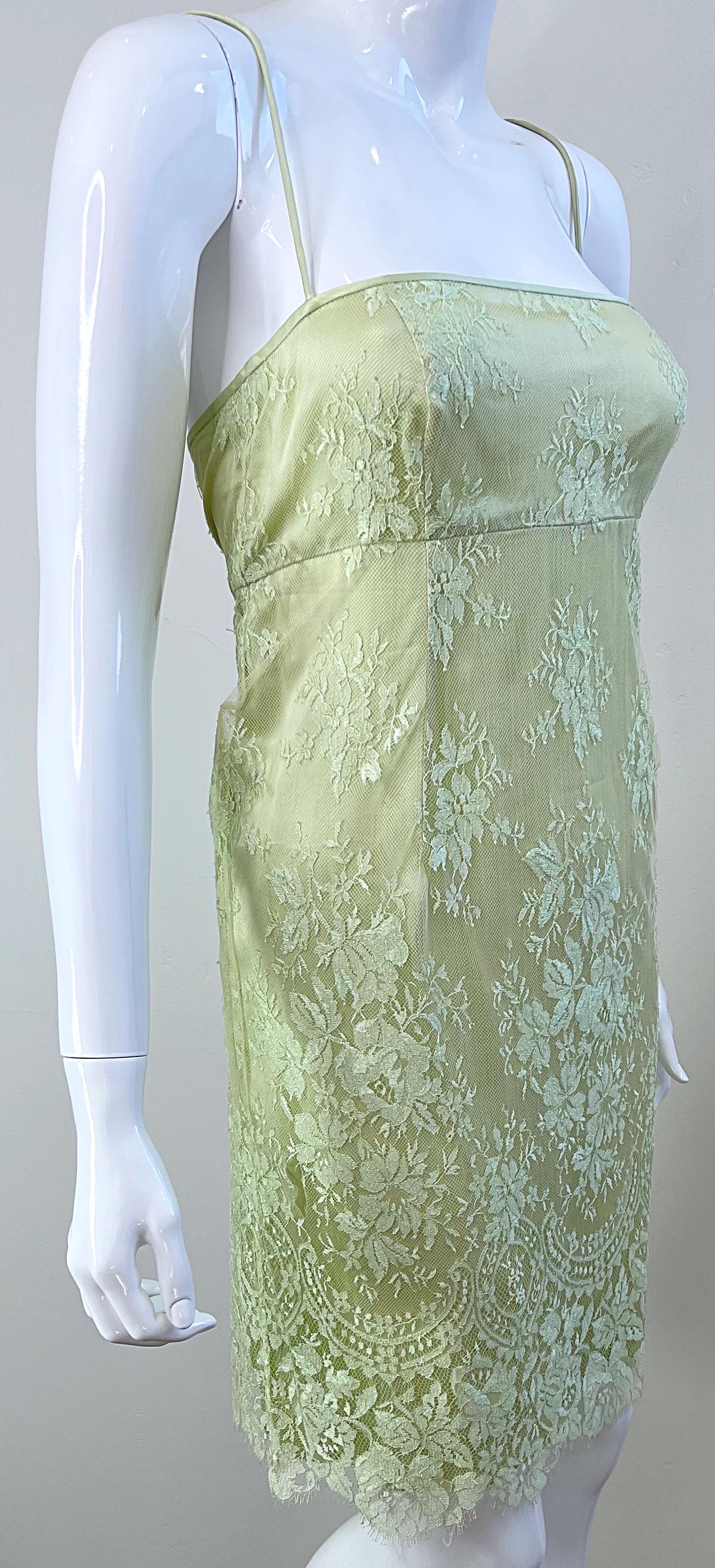 Escada 1990s Size 8 Mint Green Silk Lace Vintage Dress + Shawl Ensemble 90s For Sale 6