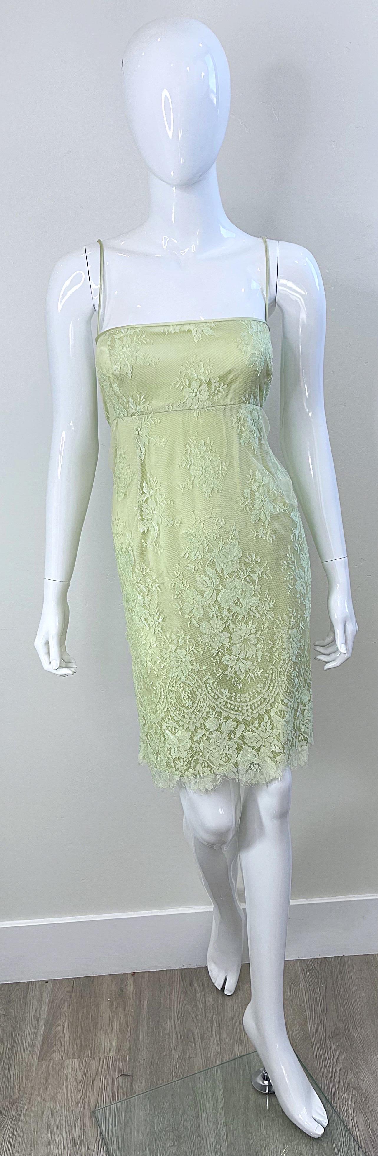 Escada 1990s Size 8 Mint Green Silk Lace Vintage Dress + Shawl Ensemble 90s For Sale 8