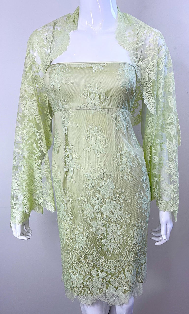 escada green dress Escada Long-Sleeve Wrap-Front Printed A-Line Midi Dress Green Pattern