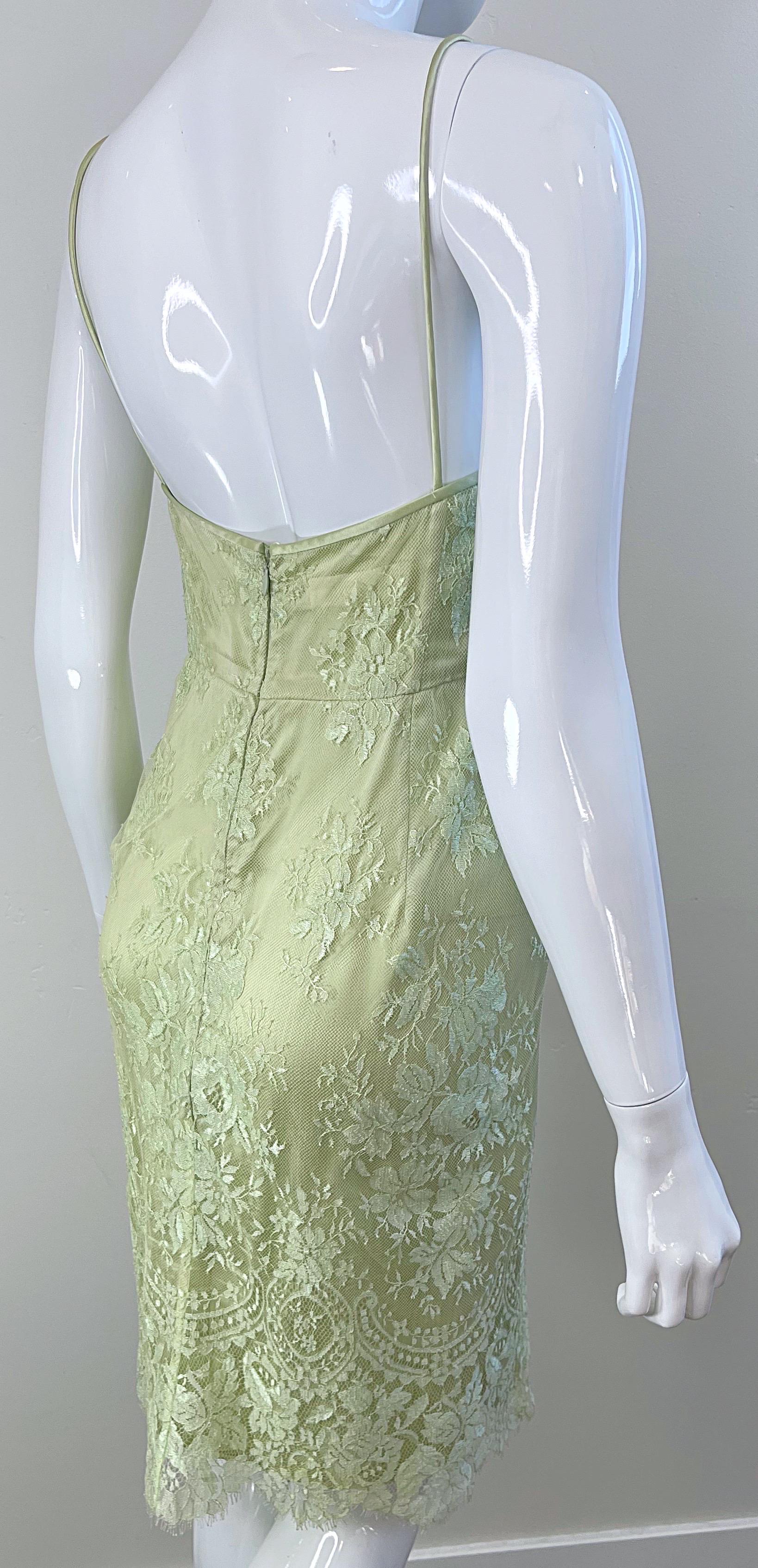 Escada 1990s Size 8 Mint Green Silk Lace Vintage Dress + Shawl Ensemble 90s For Sale 12