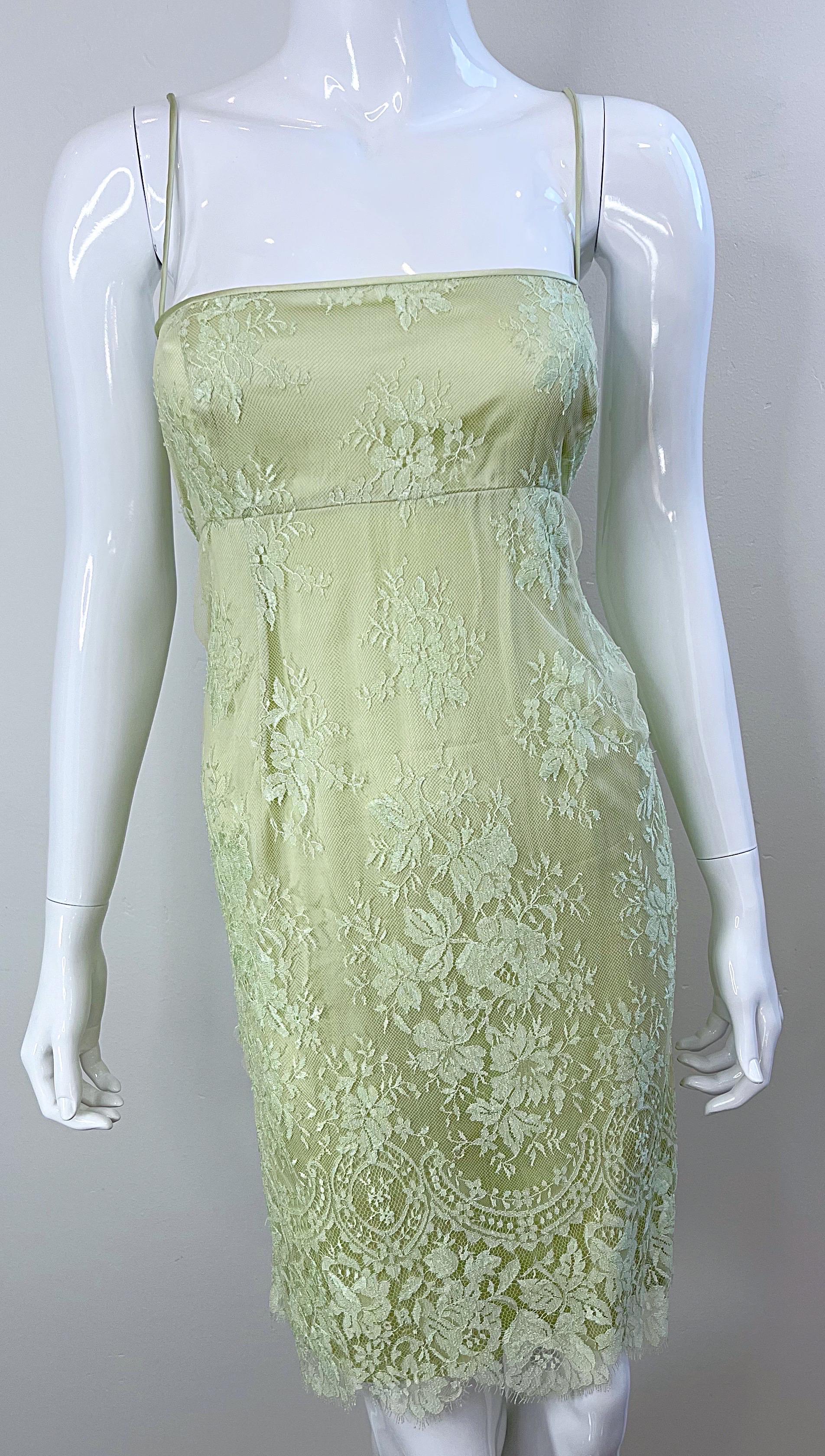 Escada 1990s Size 8 Mint Green Silk Lace Vintage Dress + Shawl Ensemble 90s For Sale 13