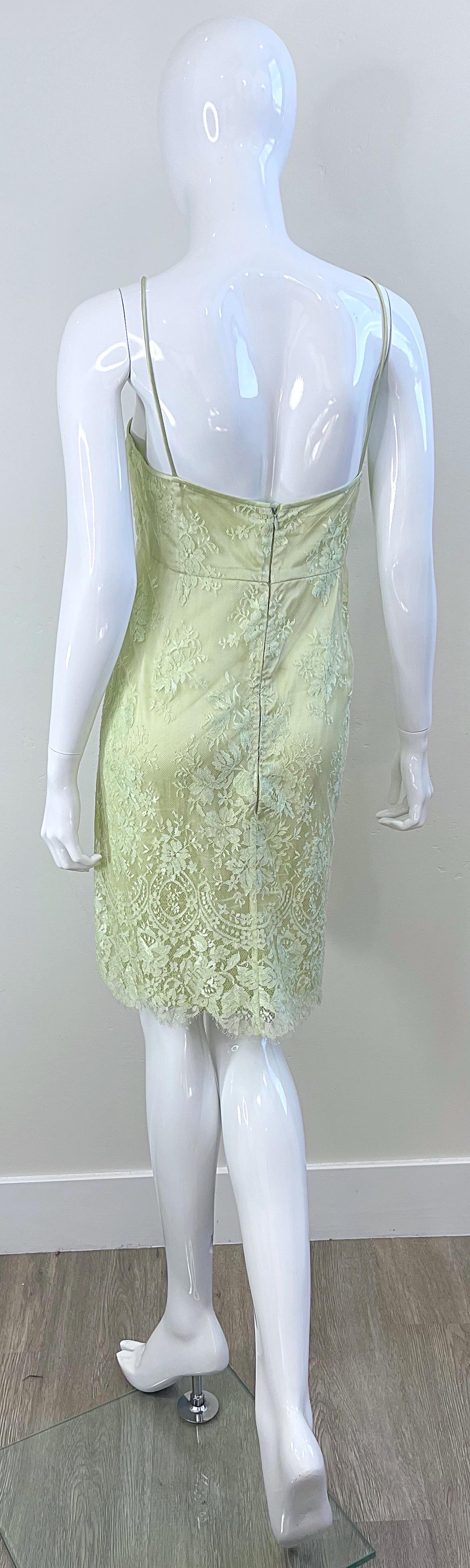 Escada 1990s Size 8 Mint Green Silk Lace Vintage Dress + Shawl Ensemble 90s For Sale 14